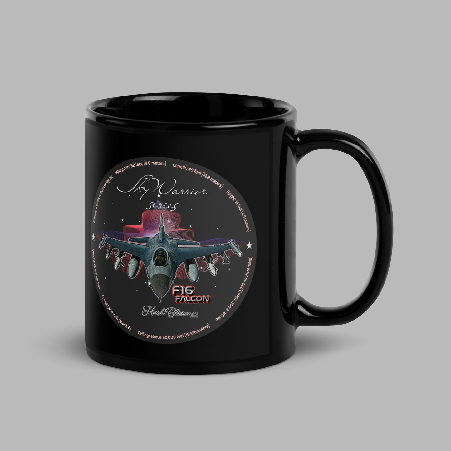 F16 Falcon Black Glossy Mug