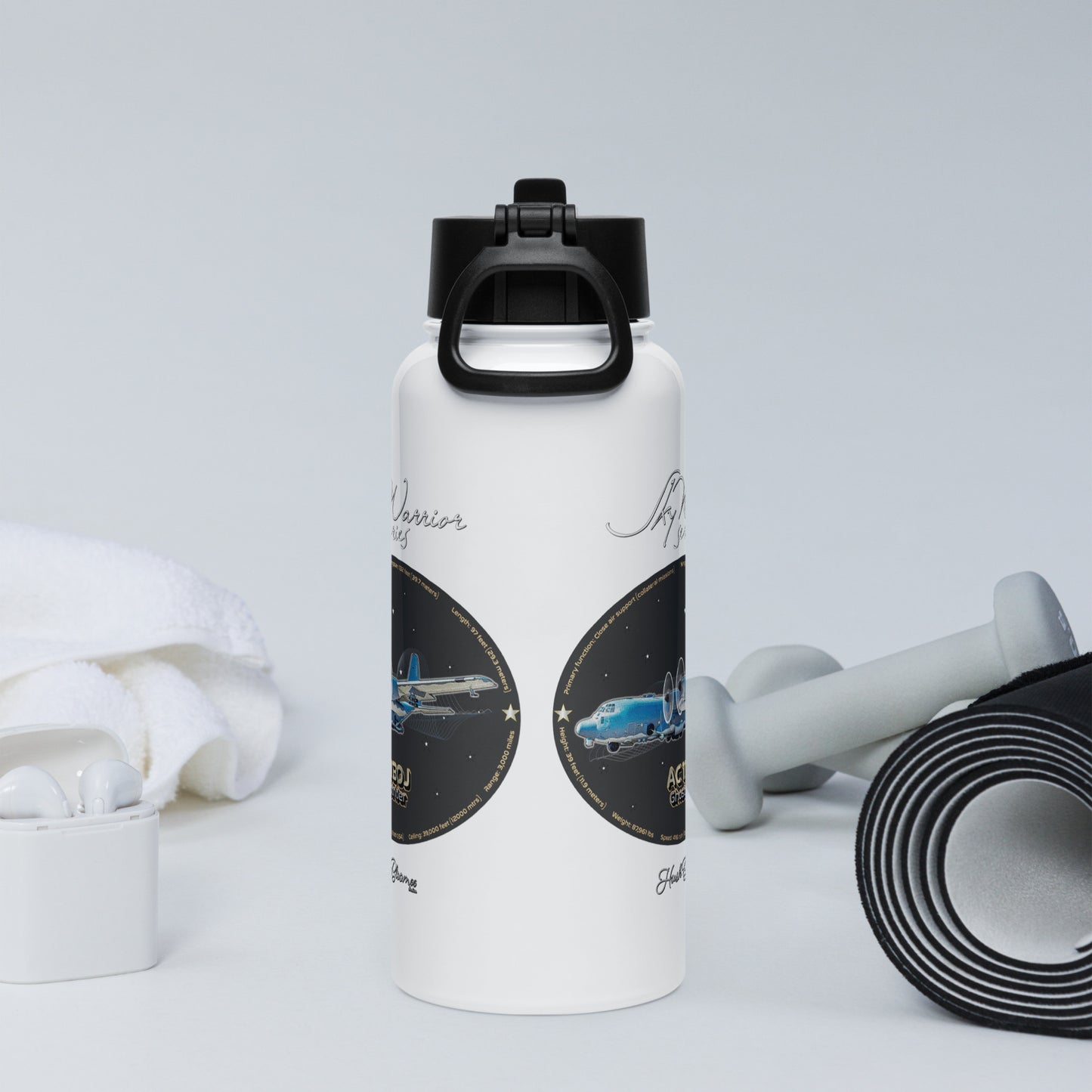 AC130J Ghostrider Stainless steel water bottle with a straw lid