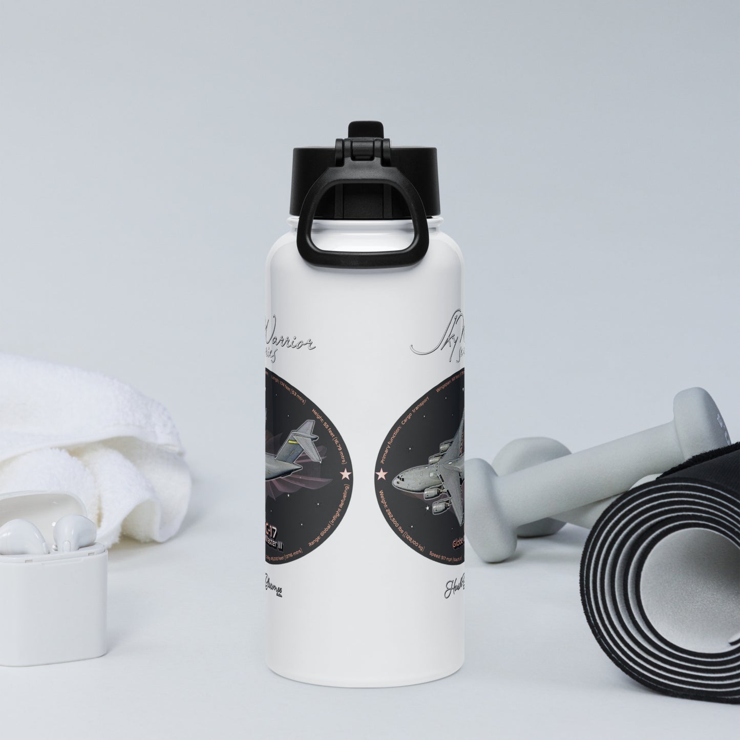 C17 Globe Master III Stainless steel water bottle with a straw lid