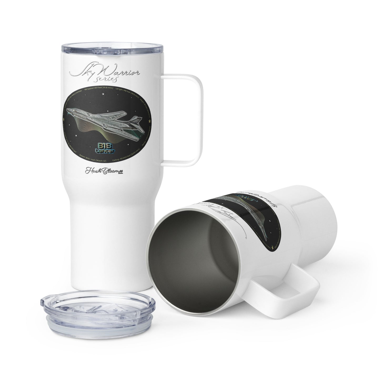 White - B1B Lancer Travel mug with a handle