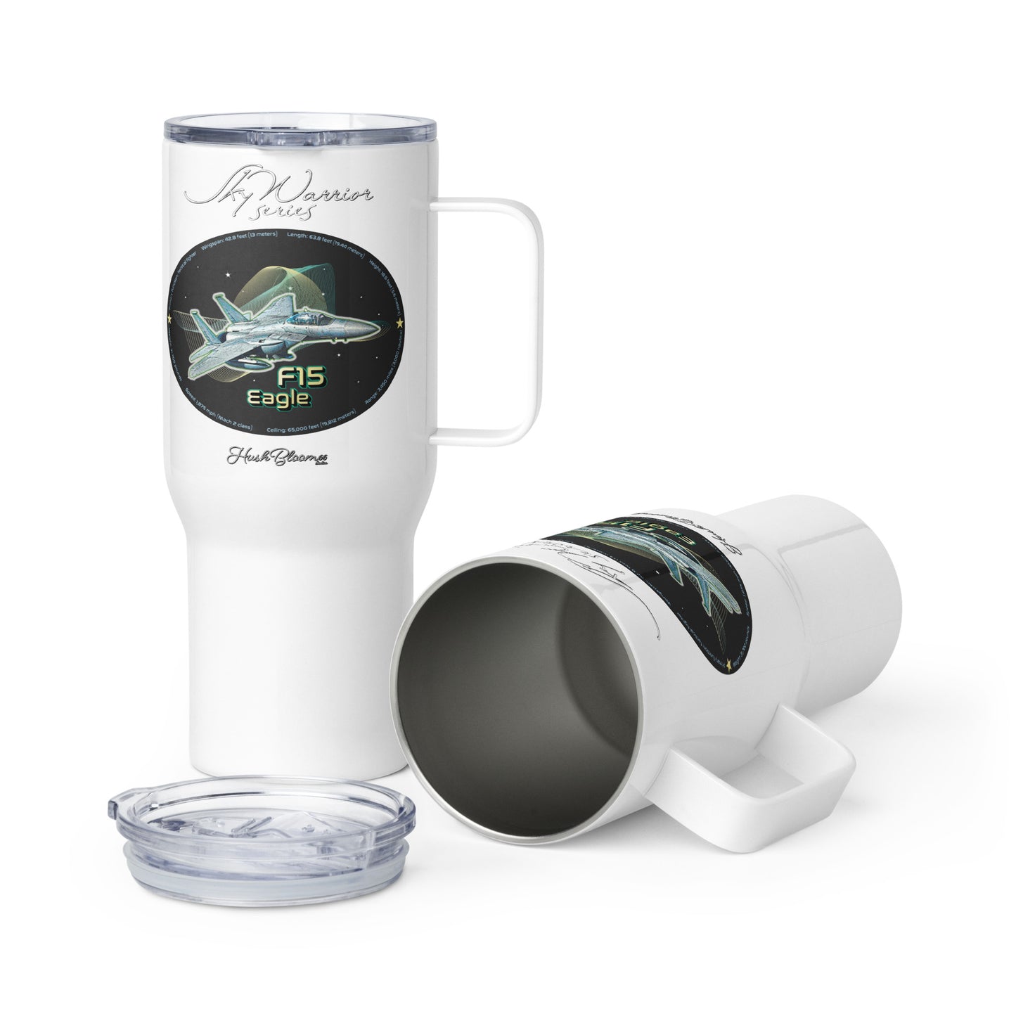 White - F15 Eagle Travel mug with a handle