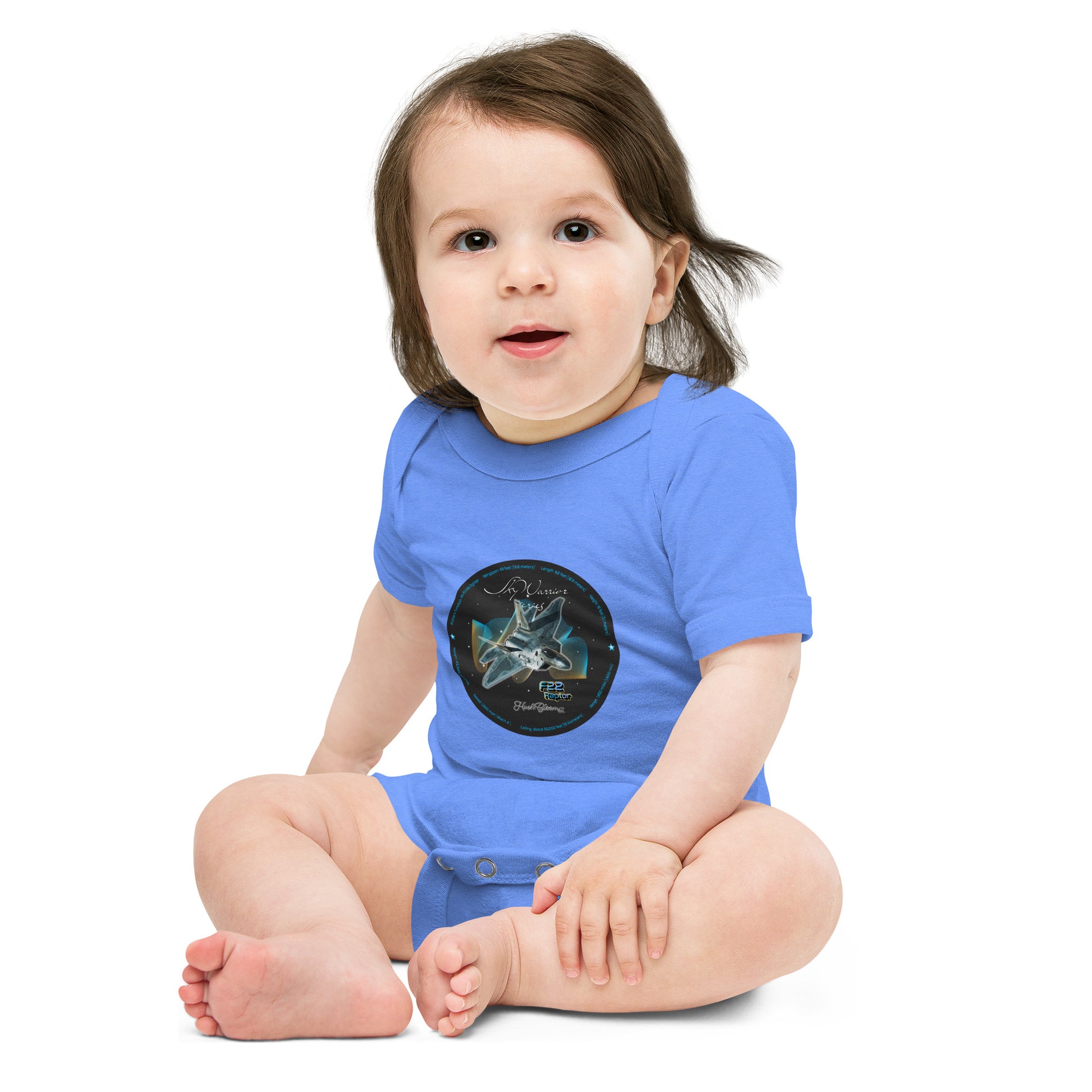 Heather Columbia Blue - F22 Raptor Baby short sleeve one piece