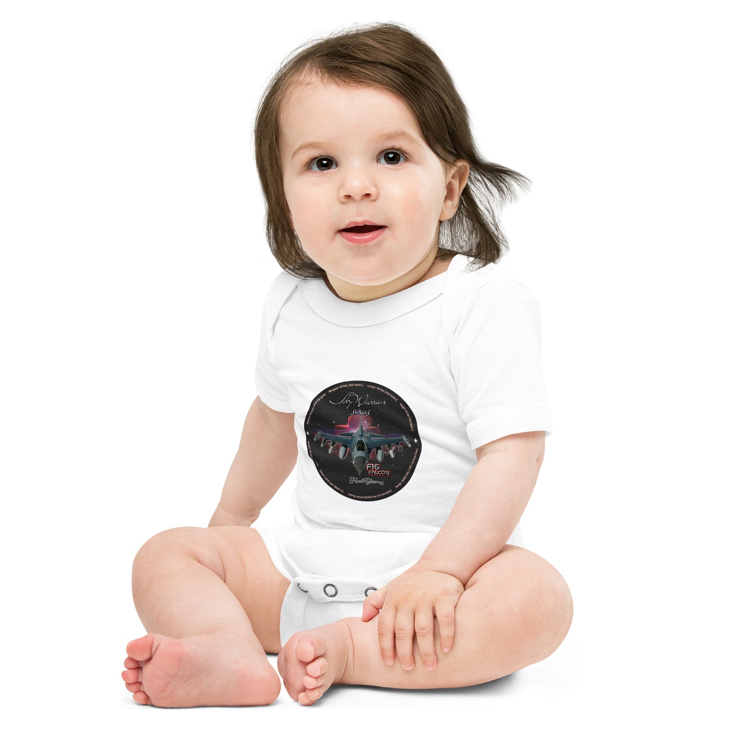 White - F16 Falcon Baby short sleeve one piece