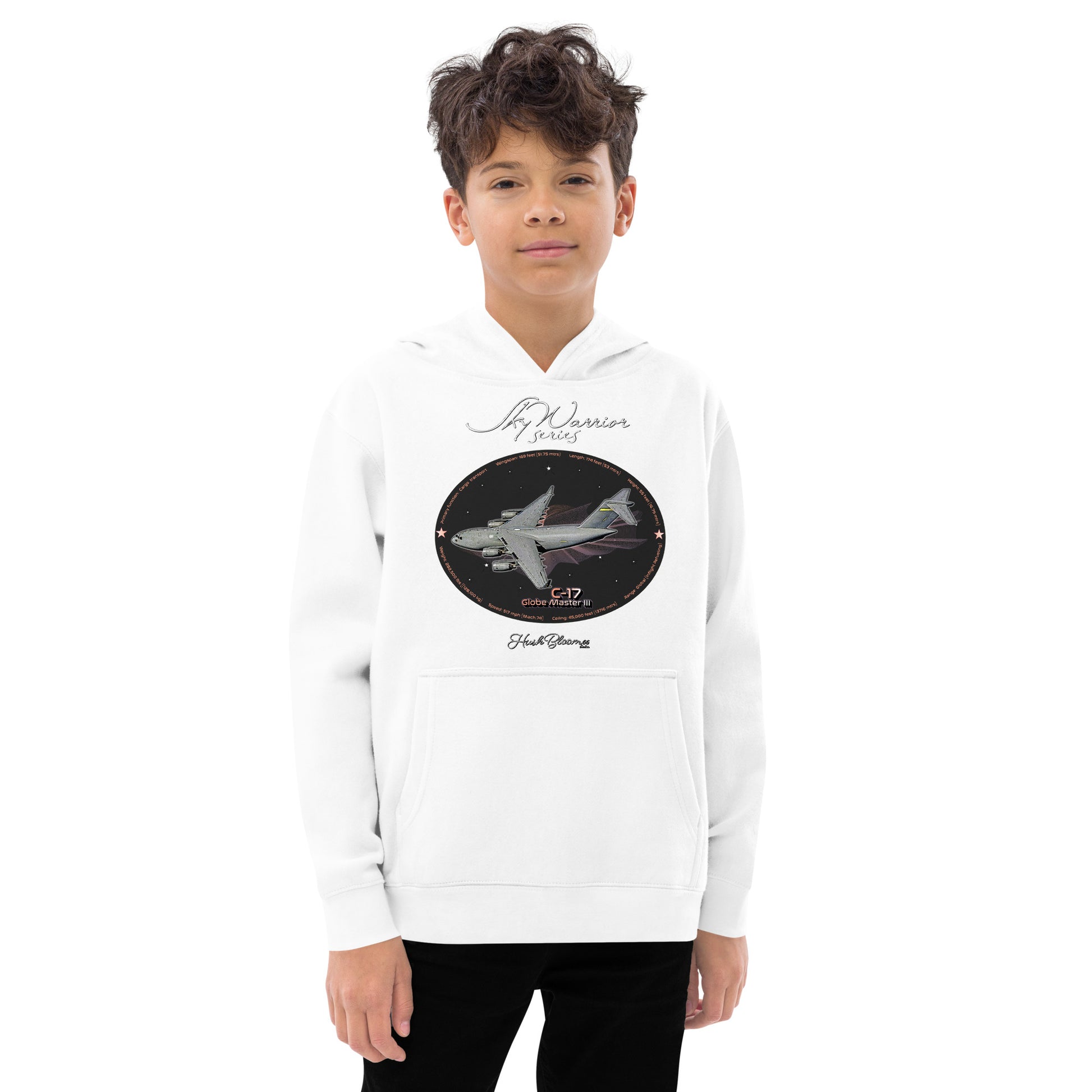White - C17 Globe Master III Kids fleece hoodie