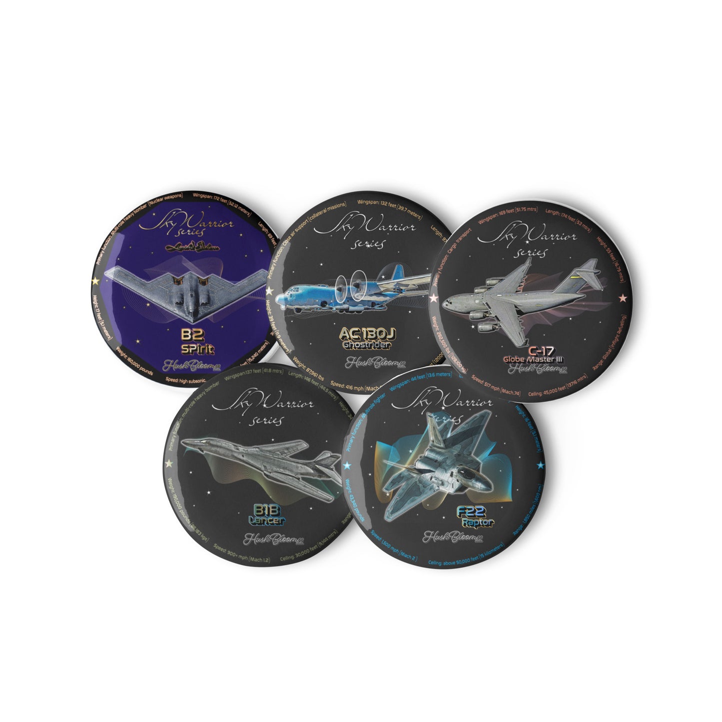 Skywarrior Fighter Set of pin buttons (Style 1)