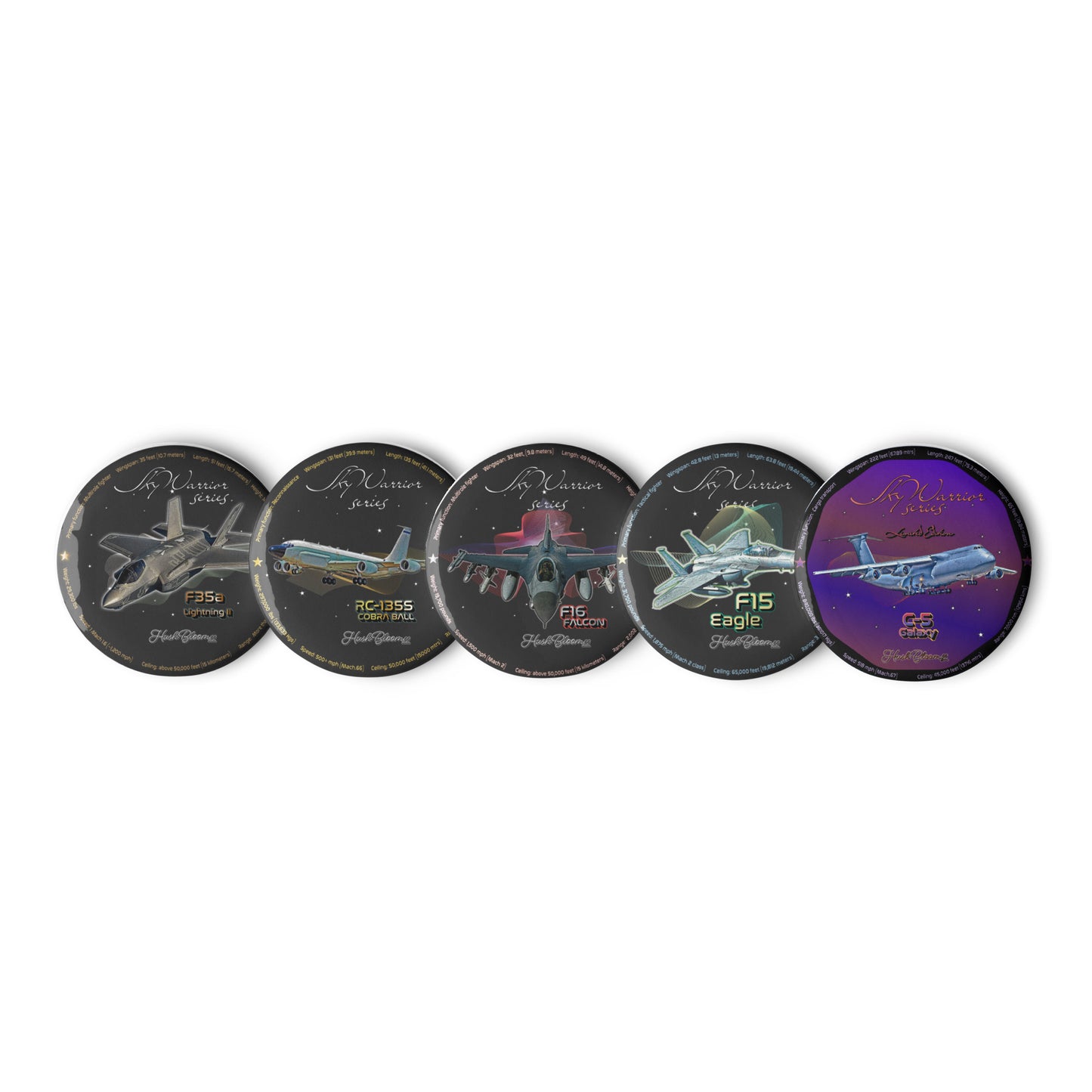 Skywarrior Fighter Set of pin buttons (Style 2)