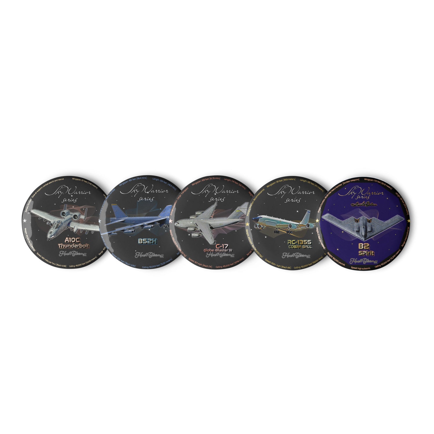 Skywarrior Fighter Jets Set of pin buttons (Style 3)