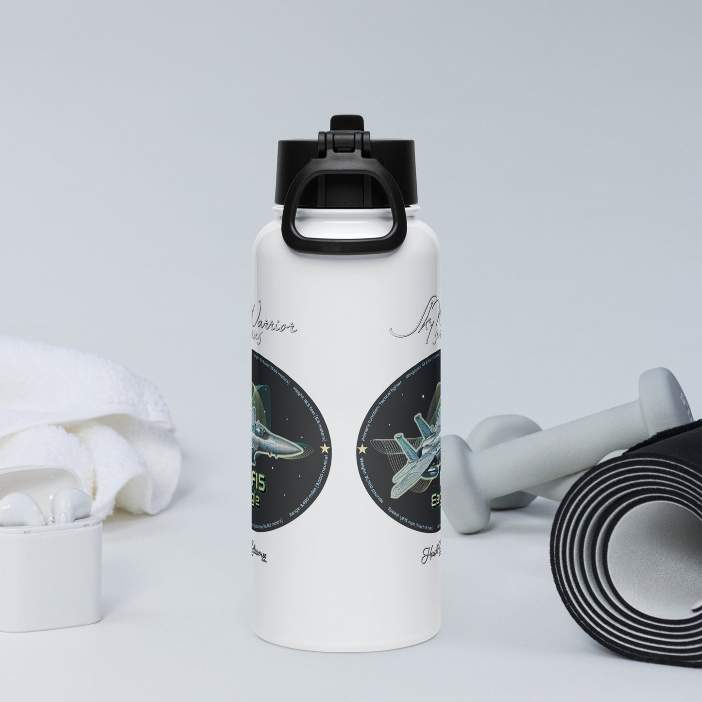 F15 Eagle Stainless steel water bottle with a straw lid