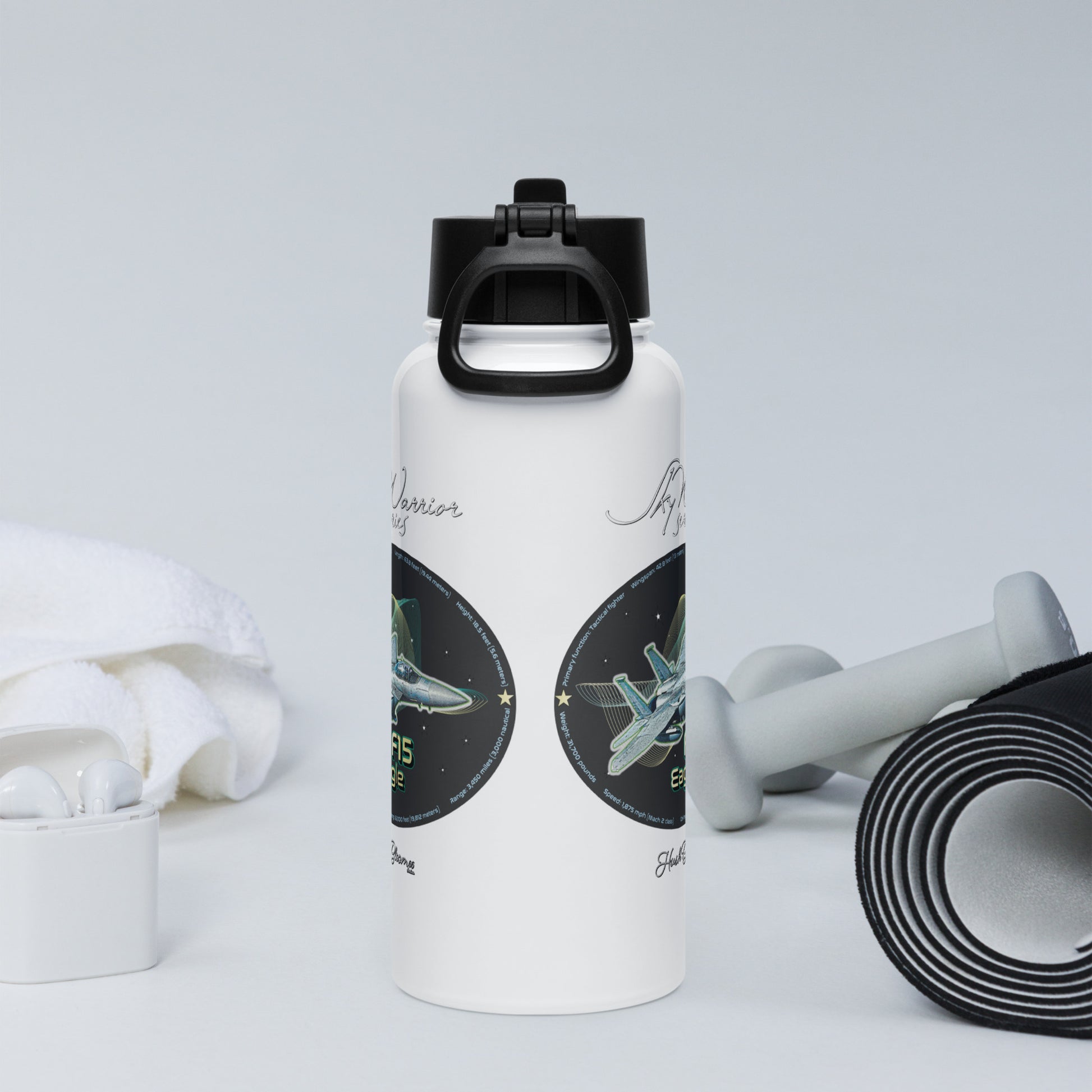 F15 Eagle Stainless steel water bottle with a straw lid