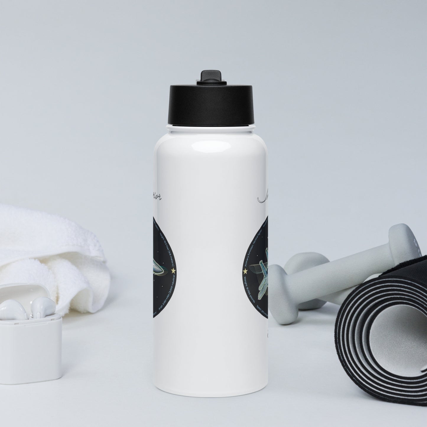 F15 Eagle Stainless steel water bottle with a straw lid