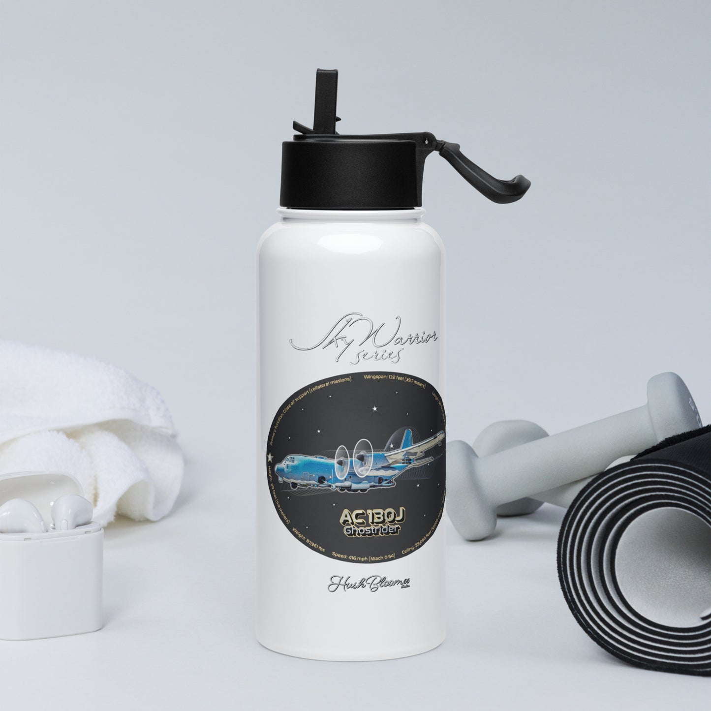AC130J Ghostrider Stainless steel water bottle with a straw lid