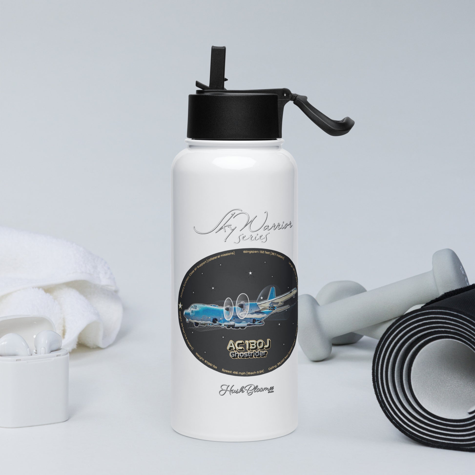AC130J Ghostrider Stainless steel water bottle with a straw lid