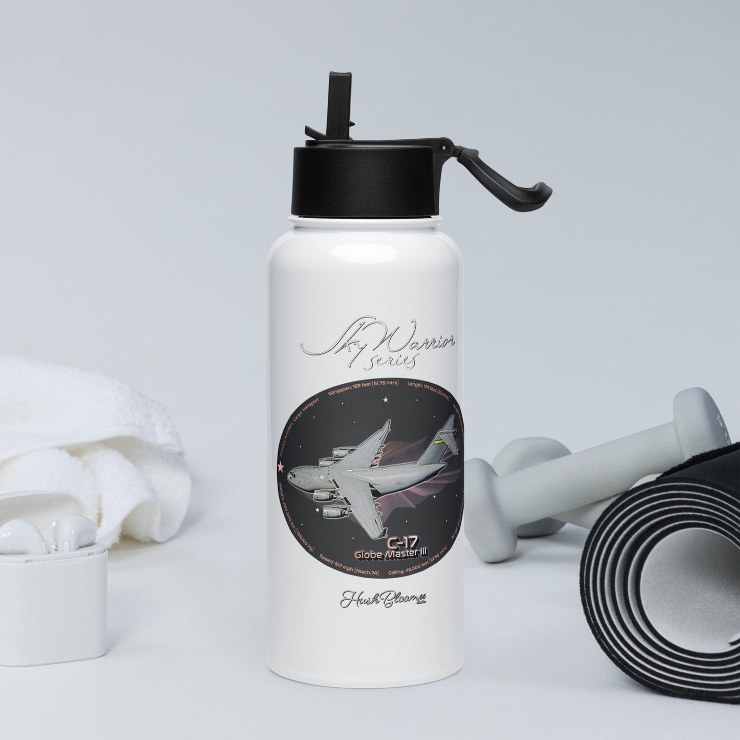 C17 Globe Master III Stainless steel water bottle with a straw lid