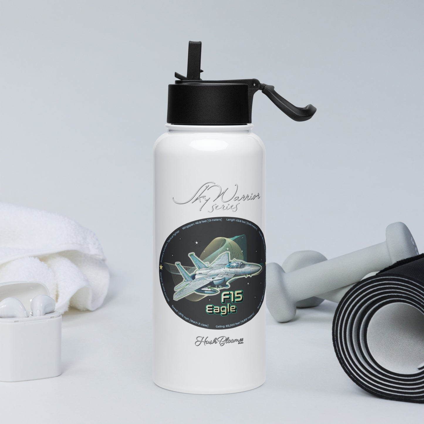 F15 Eagle Stainless steel water bottle with a straw lid