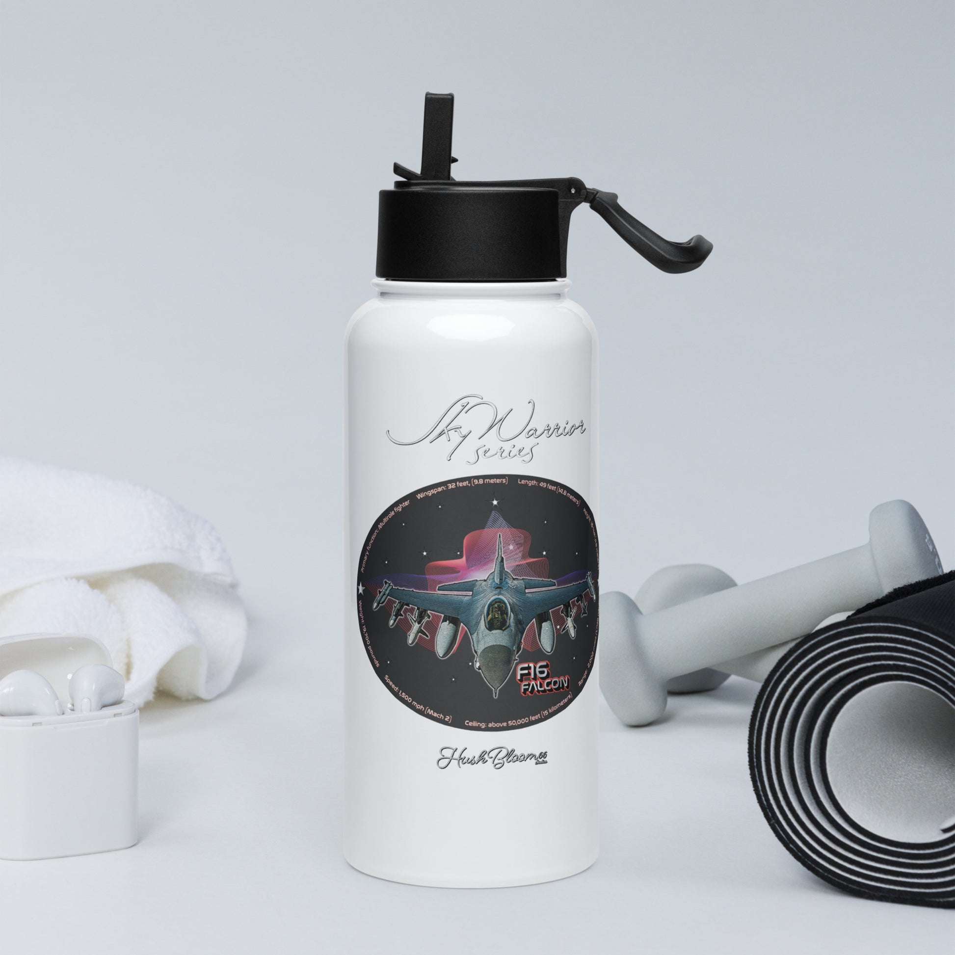 F16 Falcon Stainless steel water bottle with a straw lid