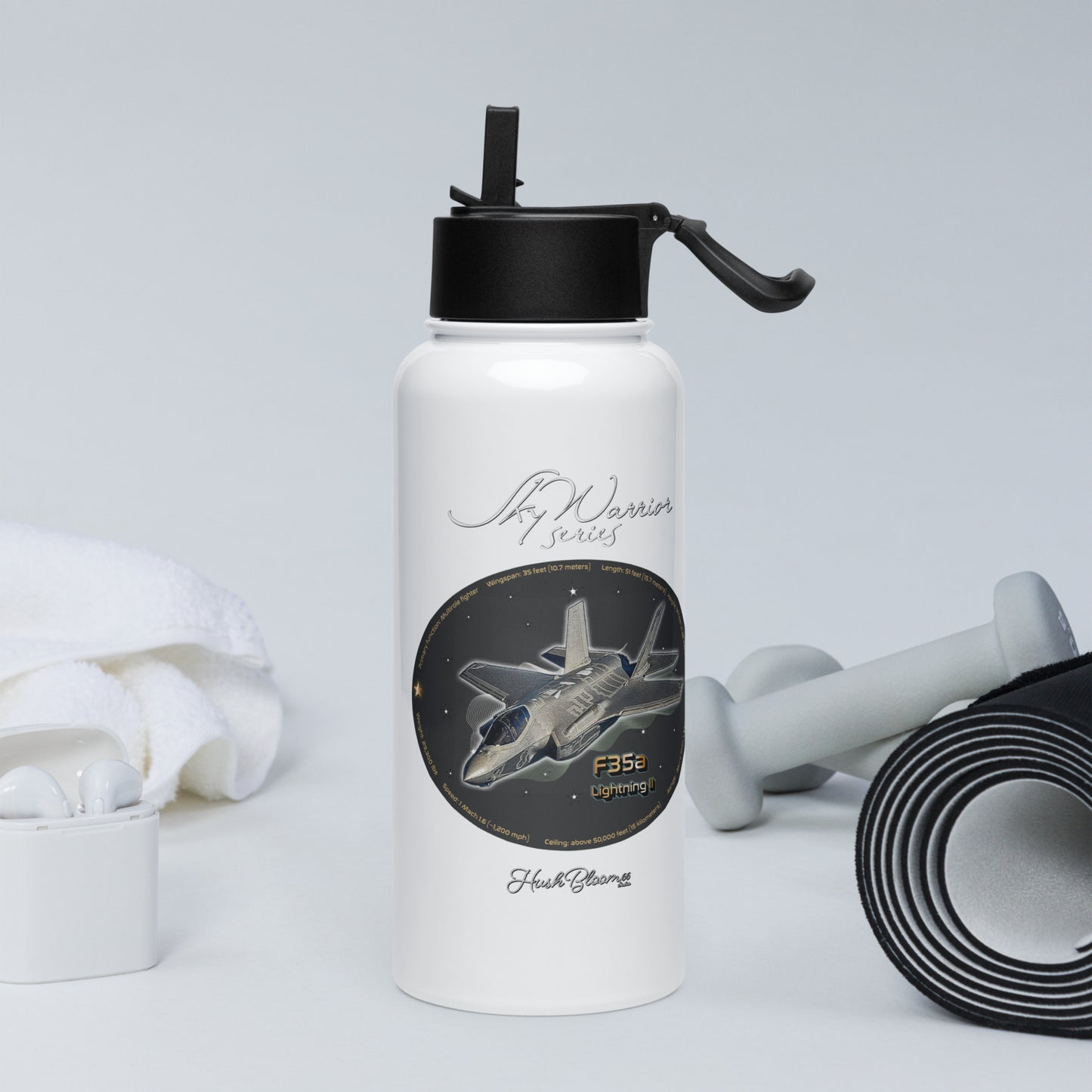 F35A Lightning Stainless steel water bottle with a straw lid