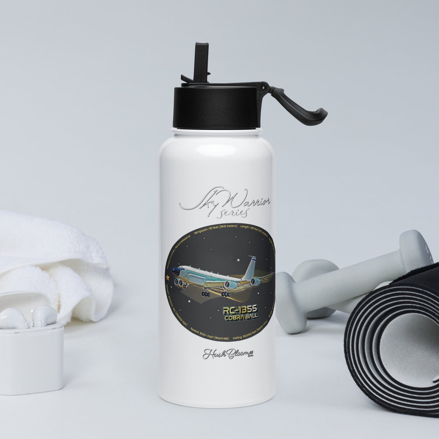RC135S Cobraball Stainless steel water bottle with a straw lid