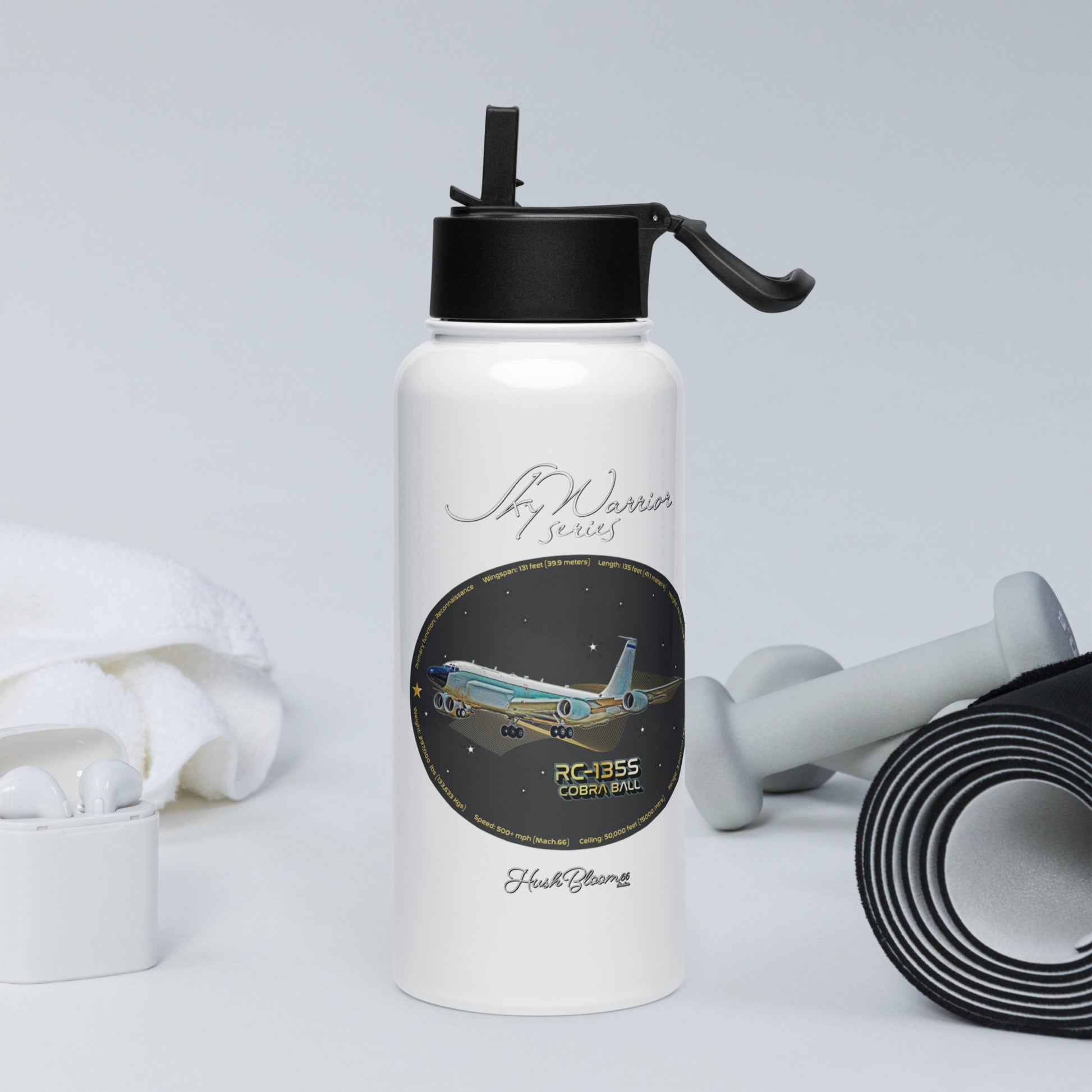 RC135S Cobraball Stainless steel water bottle with a straw lid
