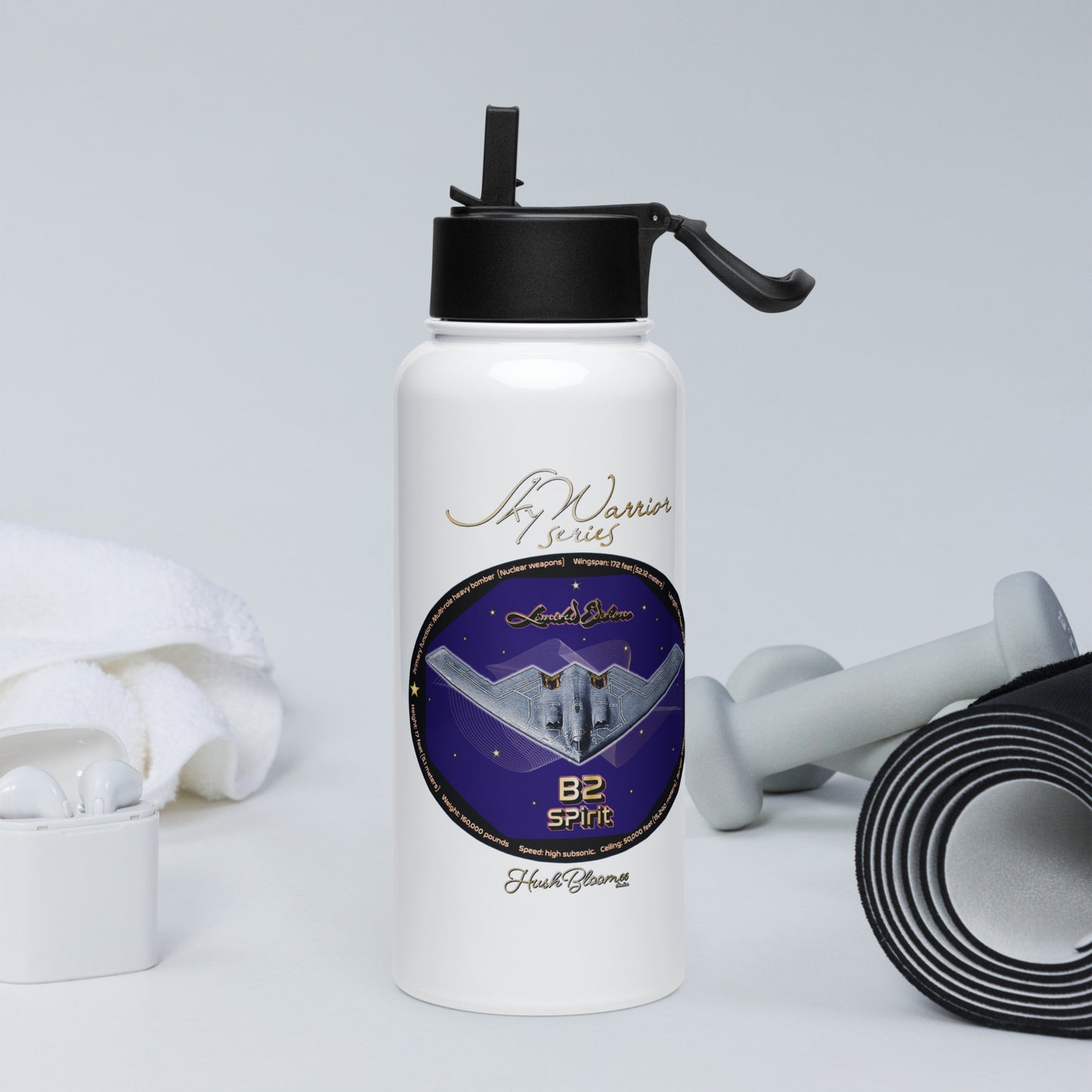 B2 Spirit (Limited Edition) Stainless steel water bottle with a straw lid