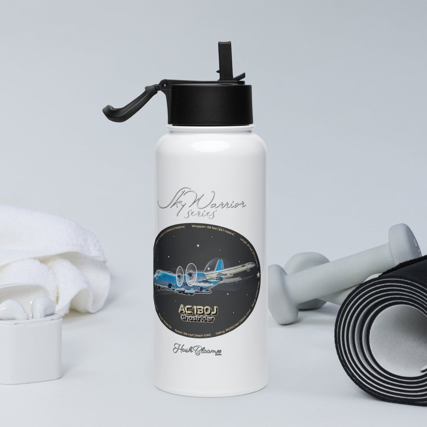AC130J Ghostrider Stainless steel water bottle with a straw lid