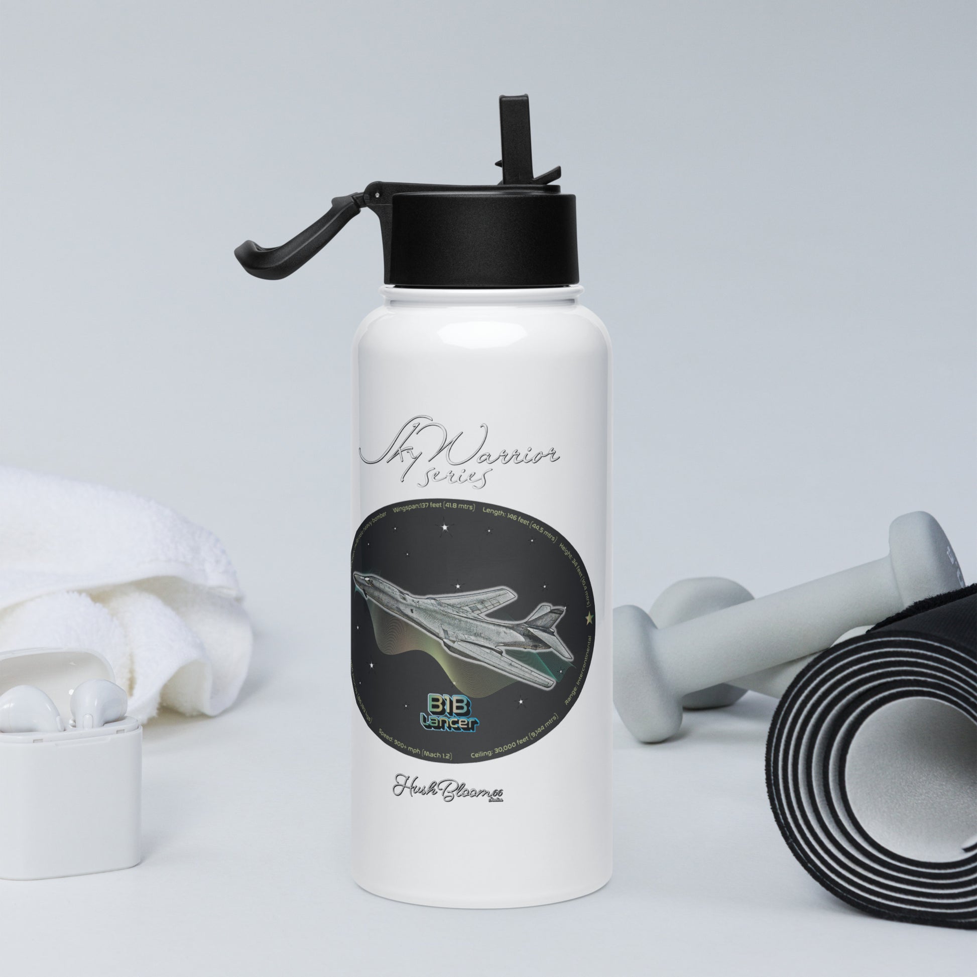 B1B Lancer Stainless steel water bottle with a straw lid