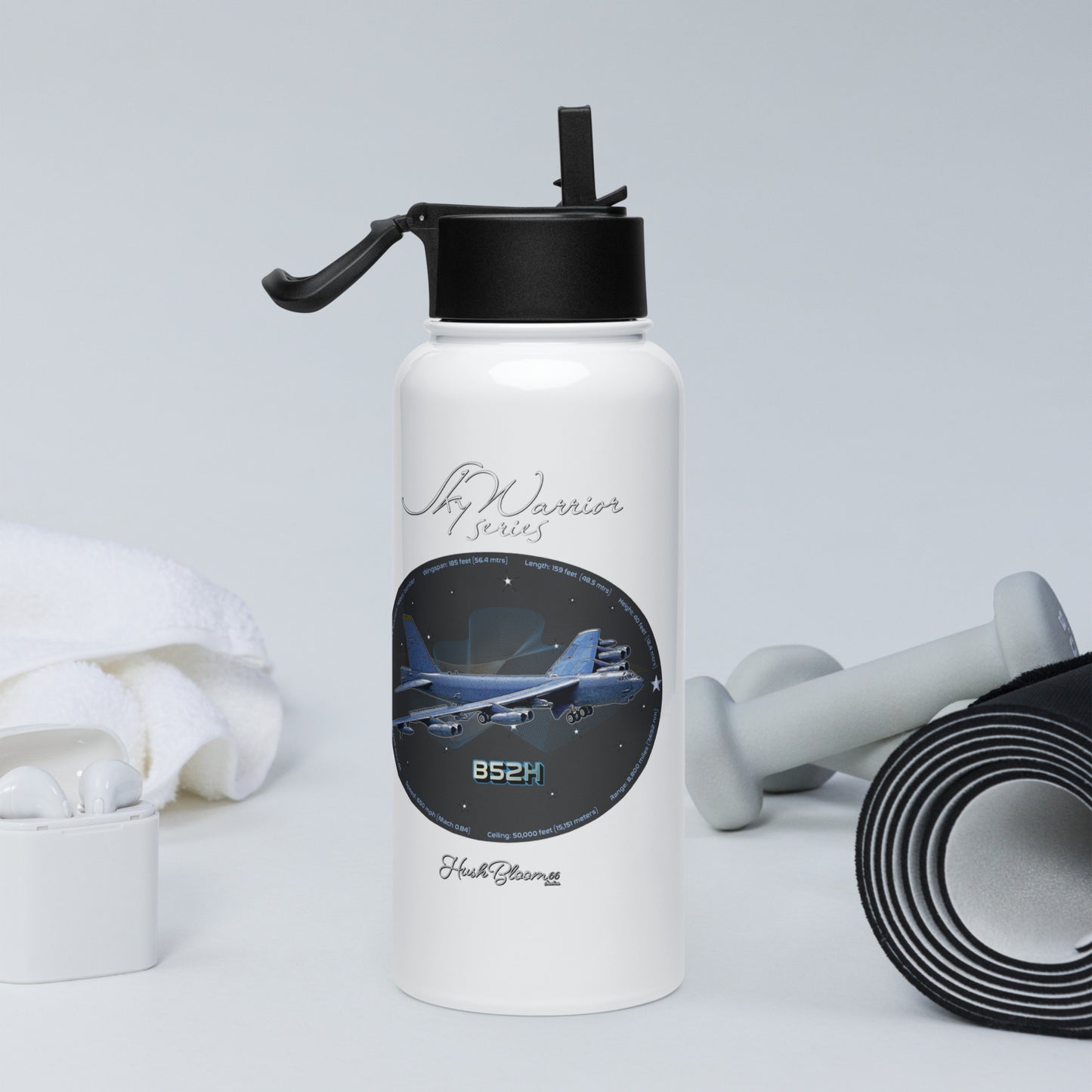 B52H Stratofortress Stainless steel water bottle with a straw lid