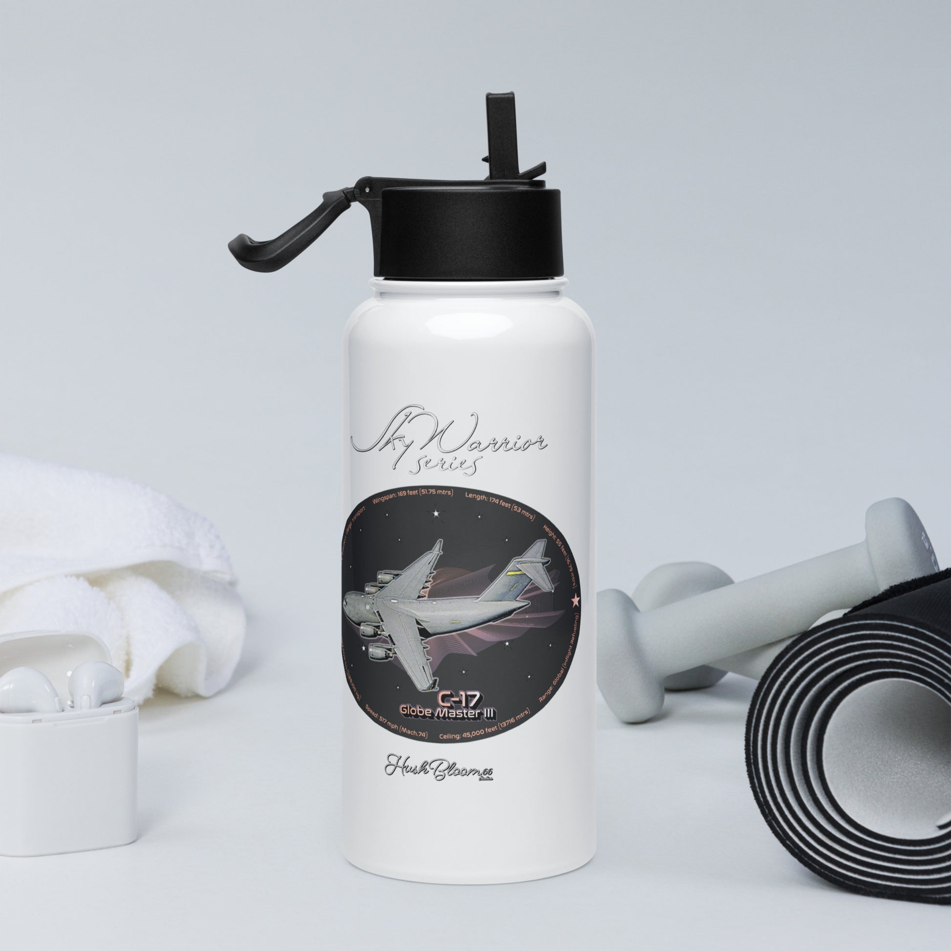 C17 Globe Master III Stainless steel water bottle with a straw lid