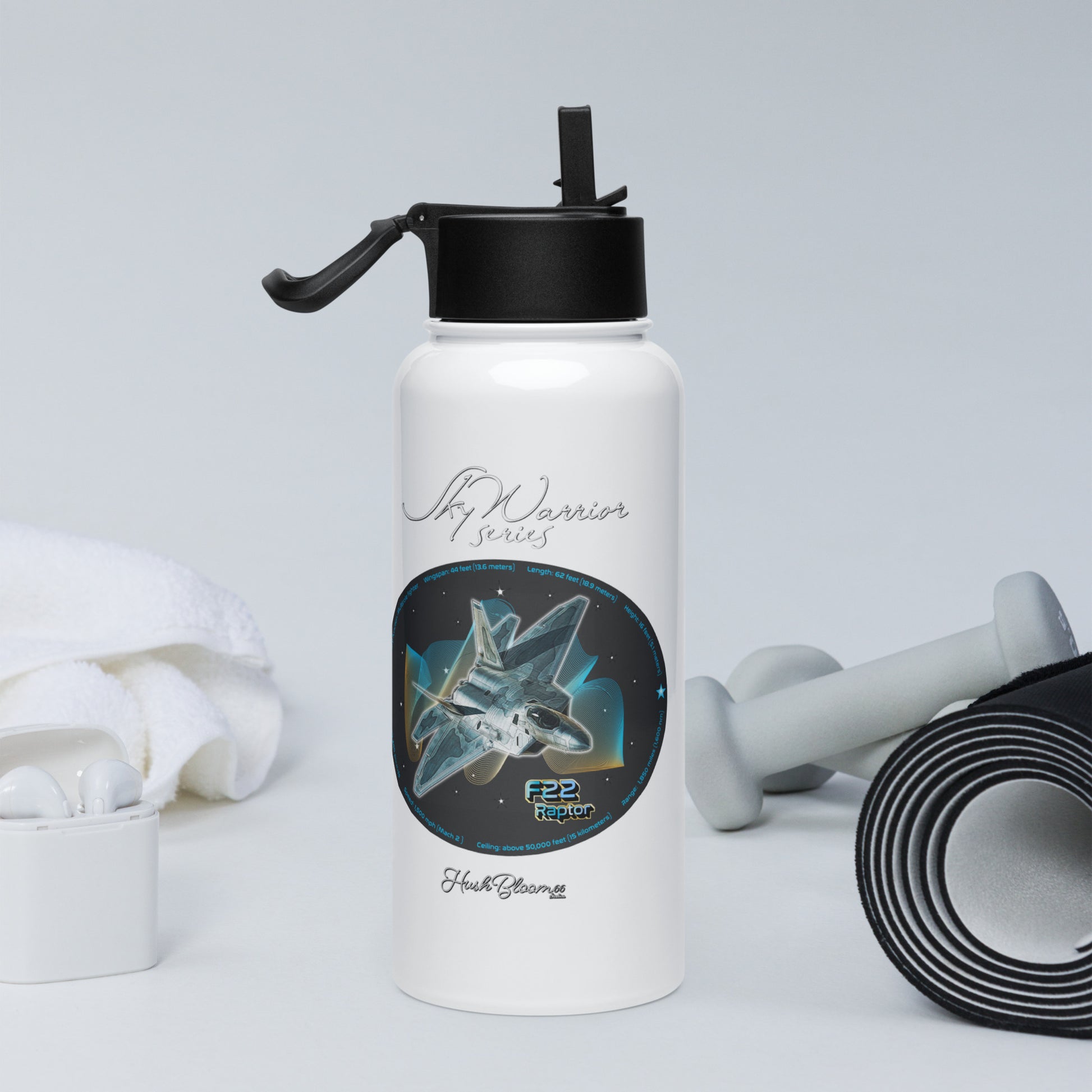 F22 Raptor Stainless steel water bottle with a straw lid