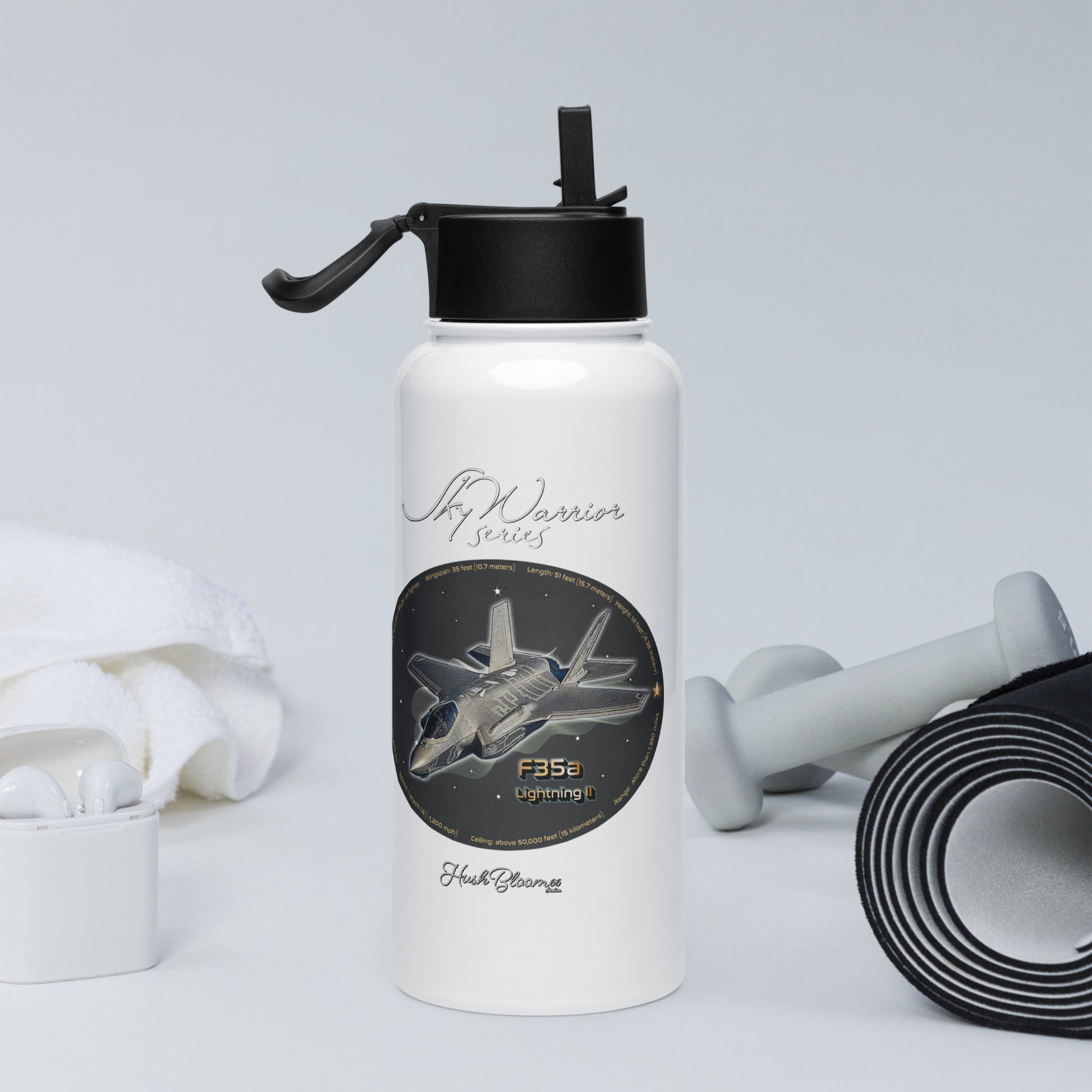 F35A Lightning Stainless steel water bottle with a straw lid