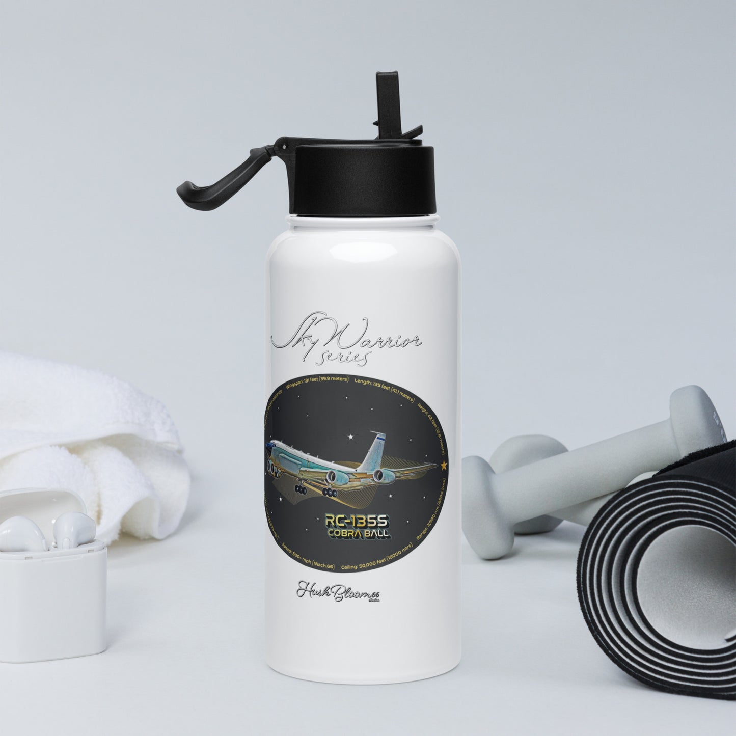RC135S Cobraball Stainless steel water bottle with a straw lid