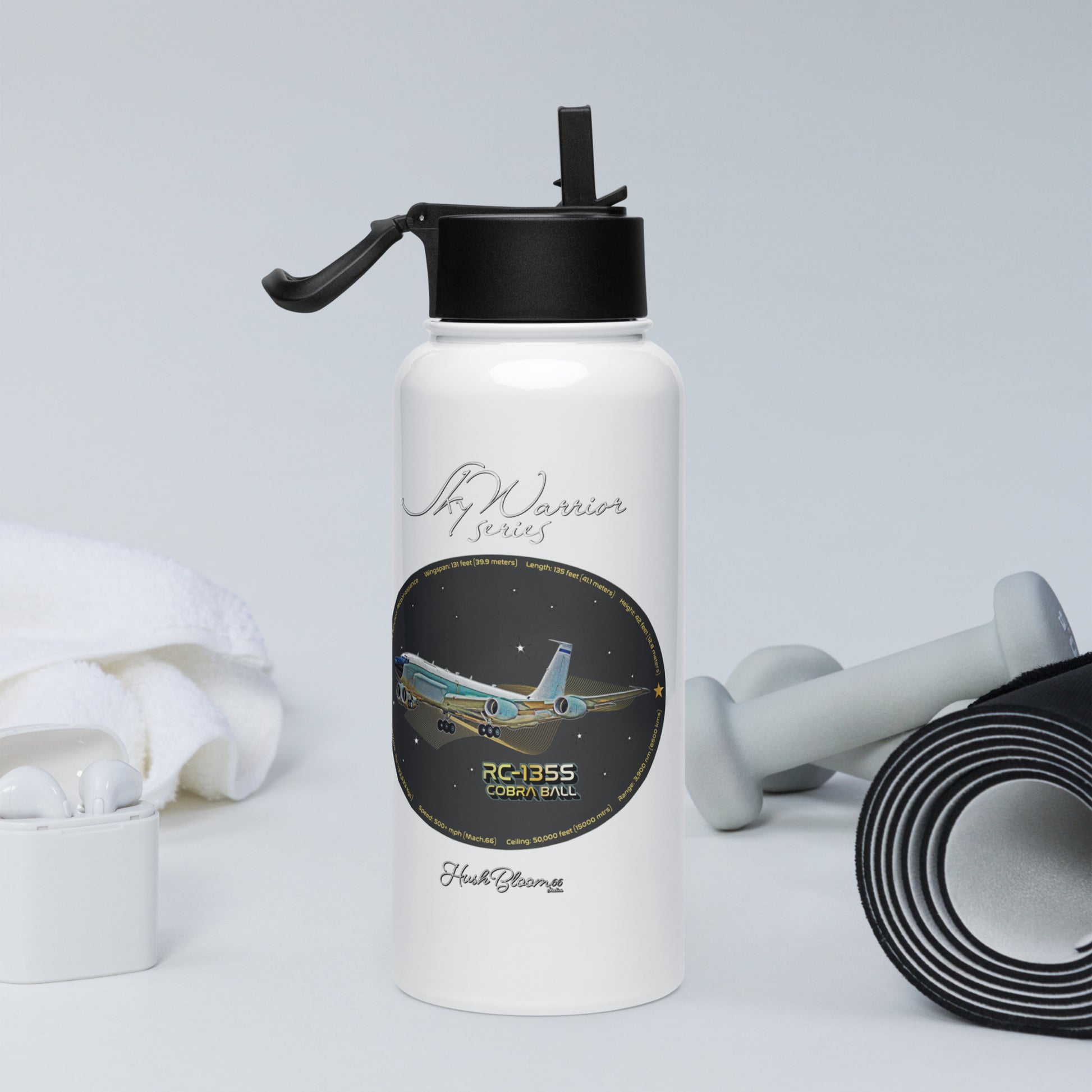RC135S Cobraball Stainless steel water bottle with a straw lid