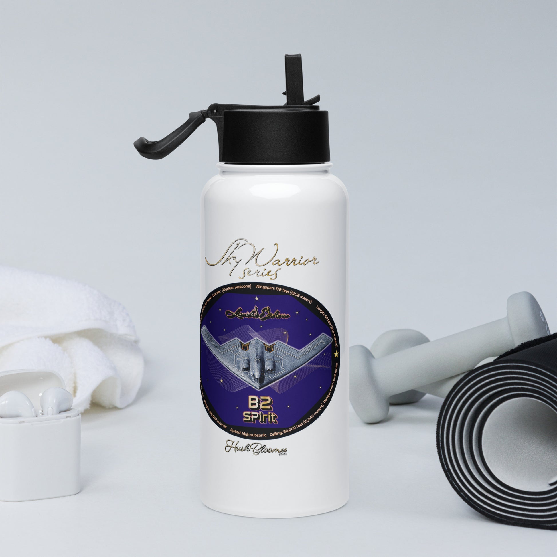 B2 Spirit (Limited Edition) Stainless steel water bottle with a straw lid