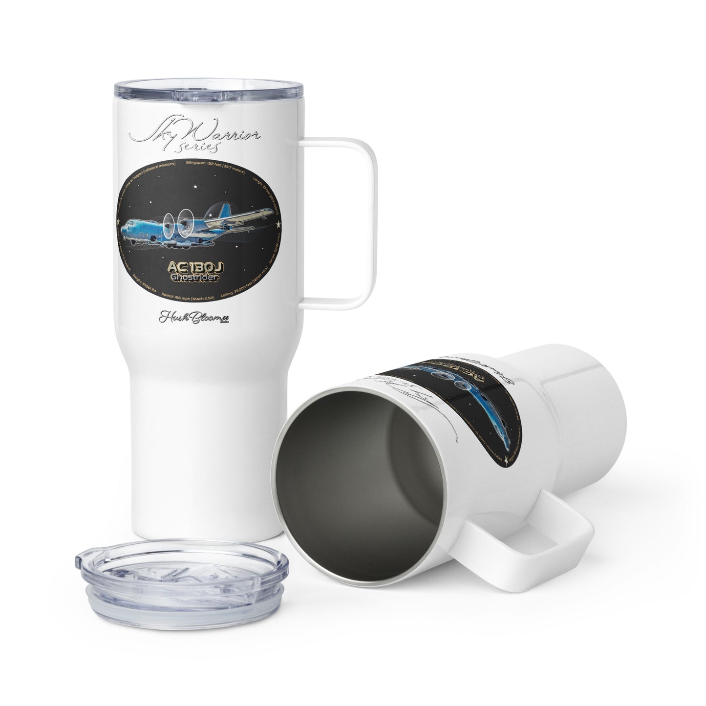 White - AC130J Ghostrider Travel mug with a handle