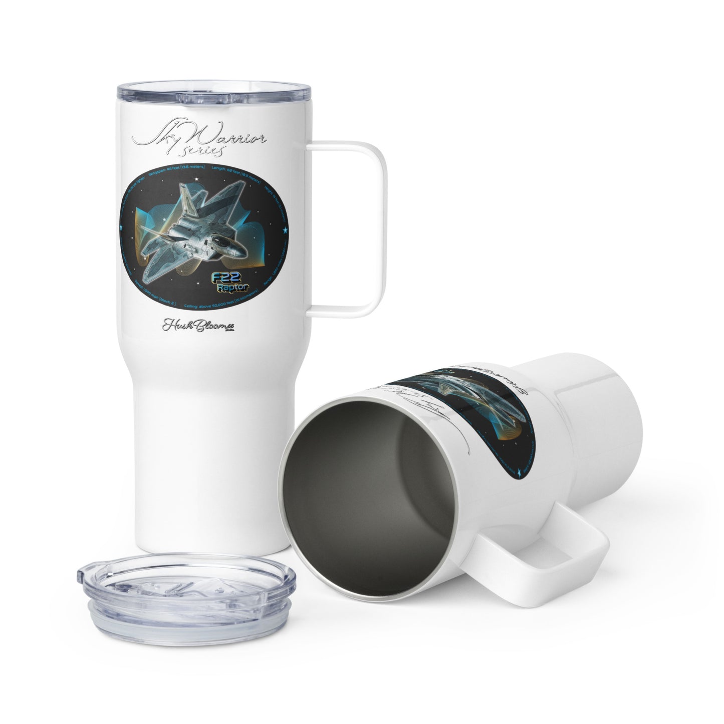 White - F22 Raptor Travel mug with a handle