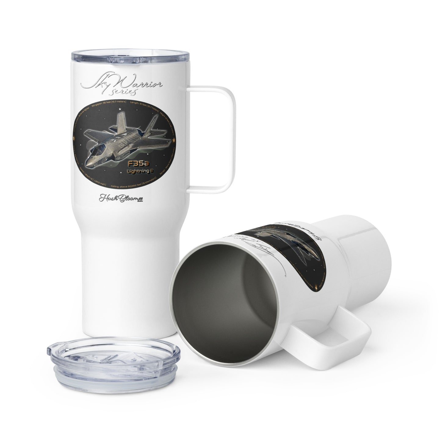 White - F35A Lightning Travel mug with a handle