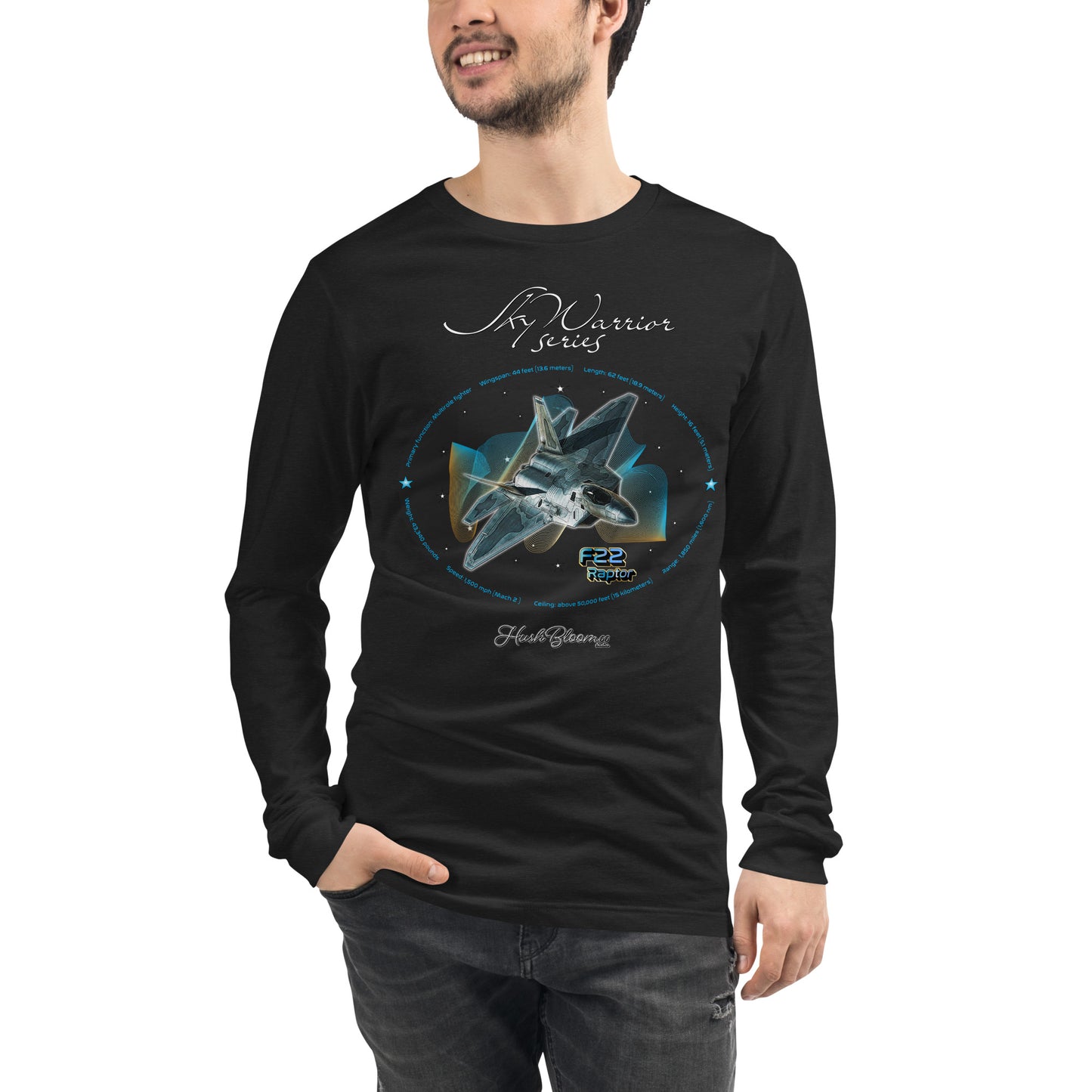 Black Heather - F22 Raptor Men’s Long Sleeve Tee