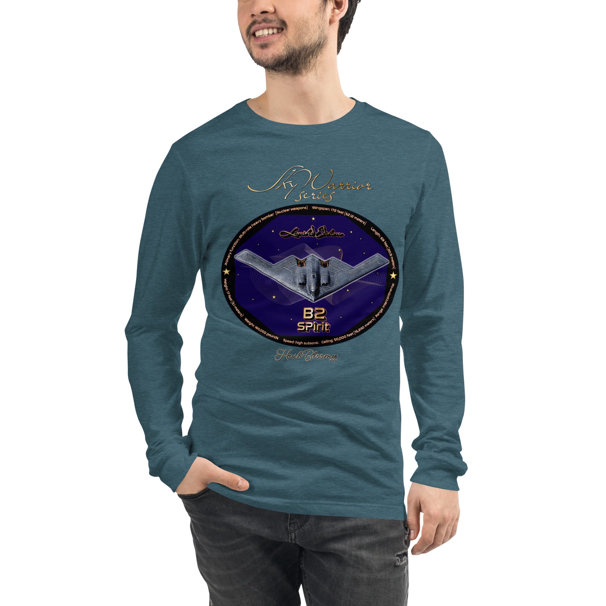Heather Deep Teal - B2 Spirit (Limited Edition) Men’s Long Sleeve Tee