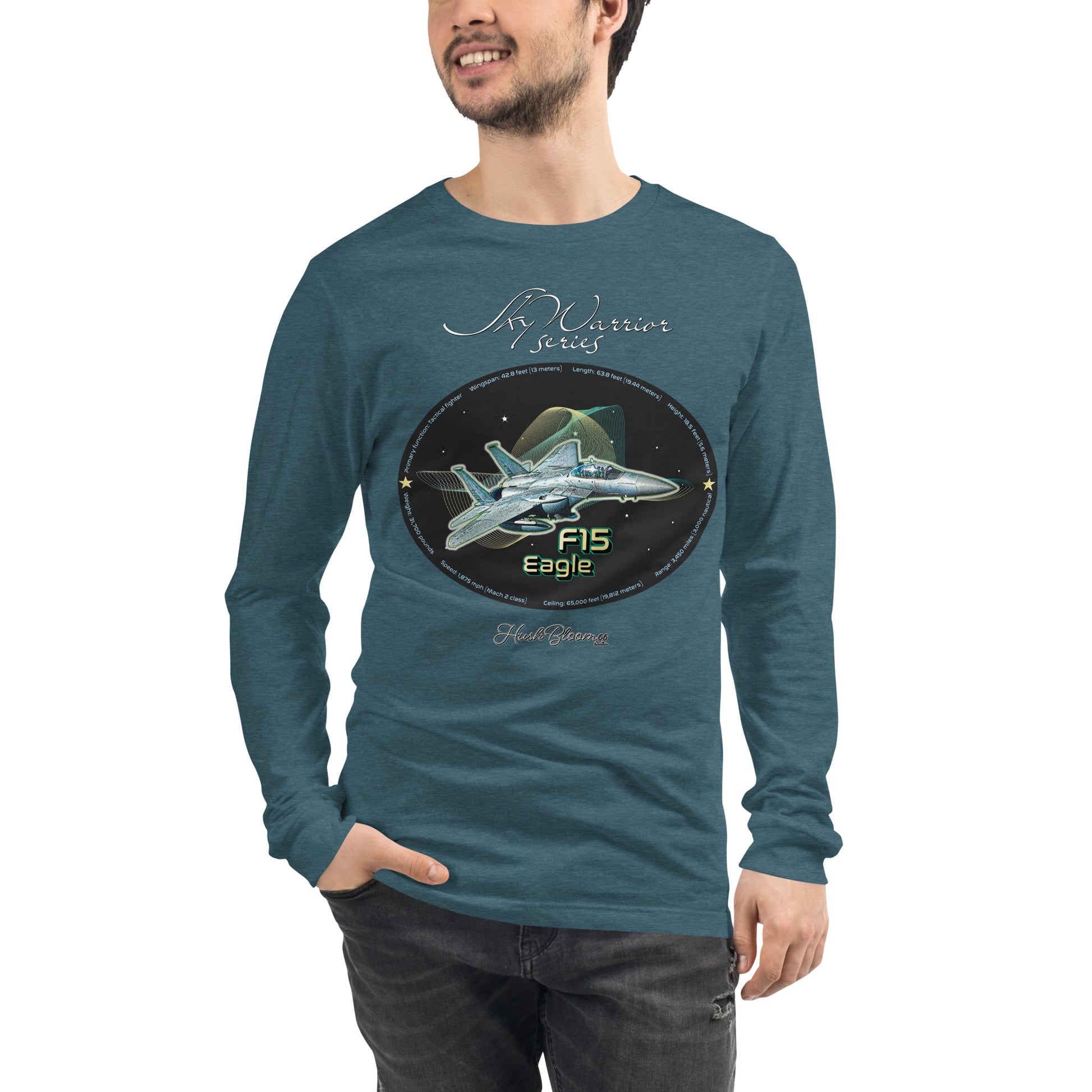 Heather Deep Teal - F15 Eagle Men’s Long Sleeve Tee