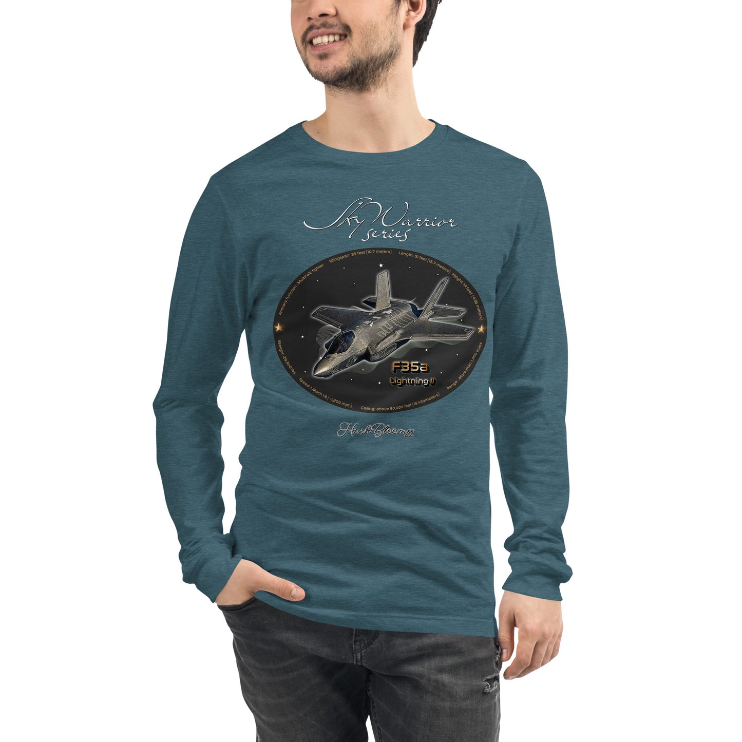 Heather Deep Teal - F35A Lightning Men’s Long Sleeve Tee