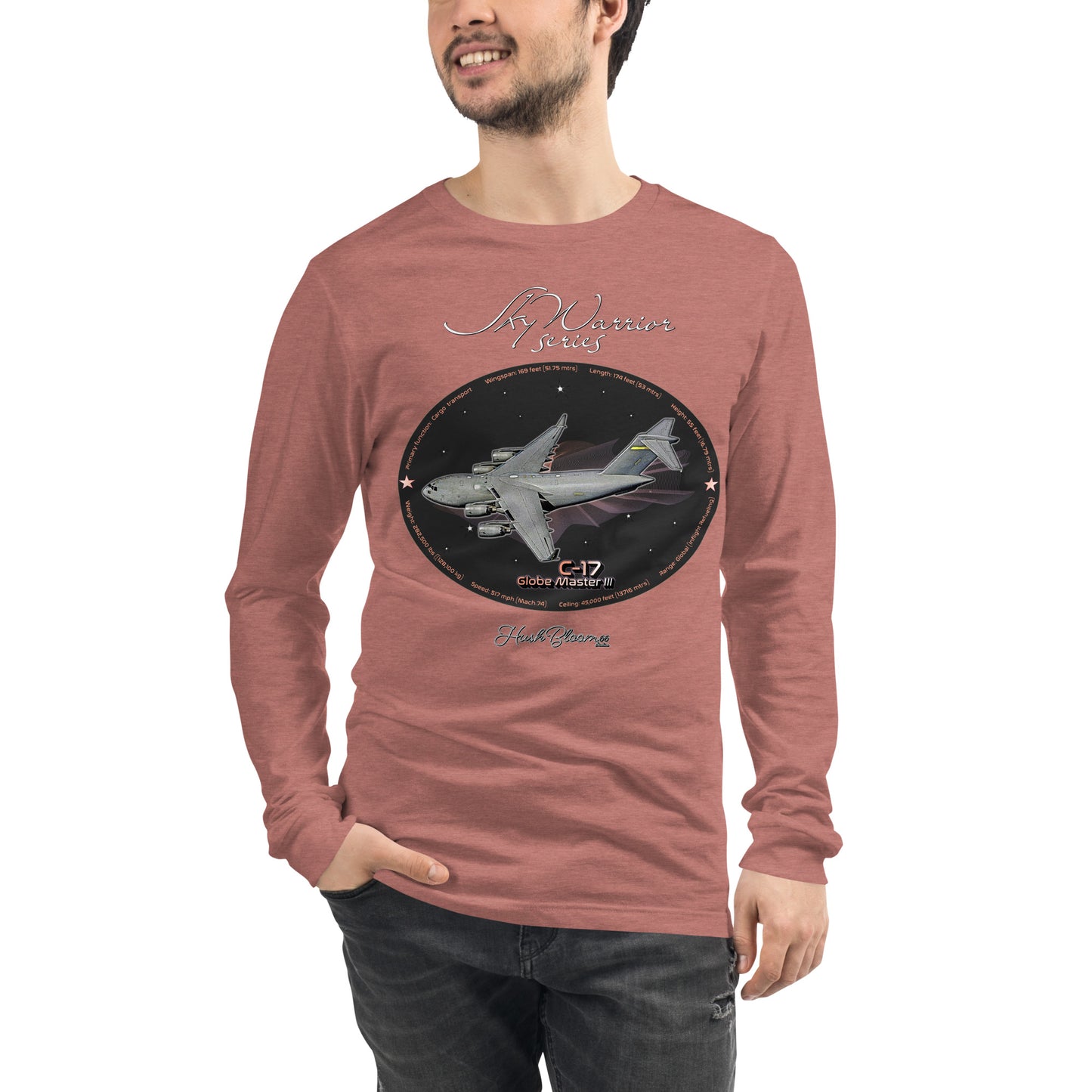 Heather Mauve - C17 Globe Master III Men’s Long Sleeve Tee
