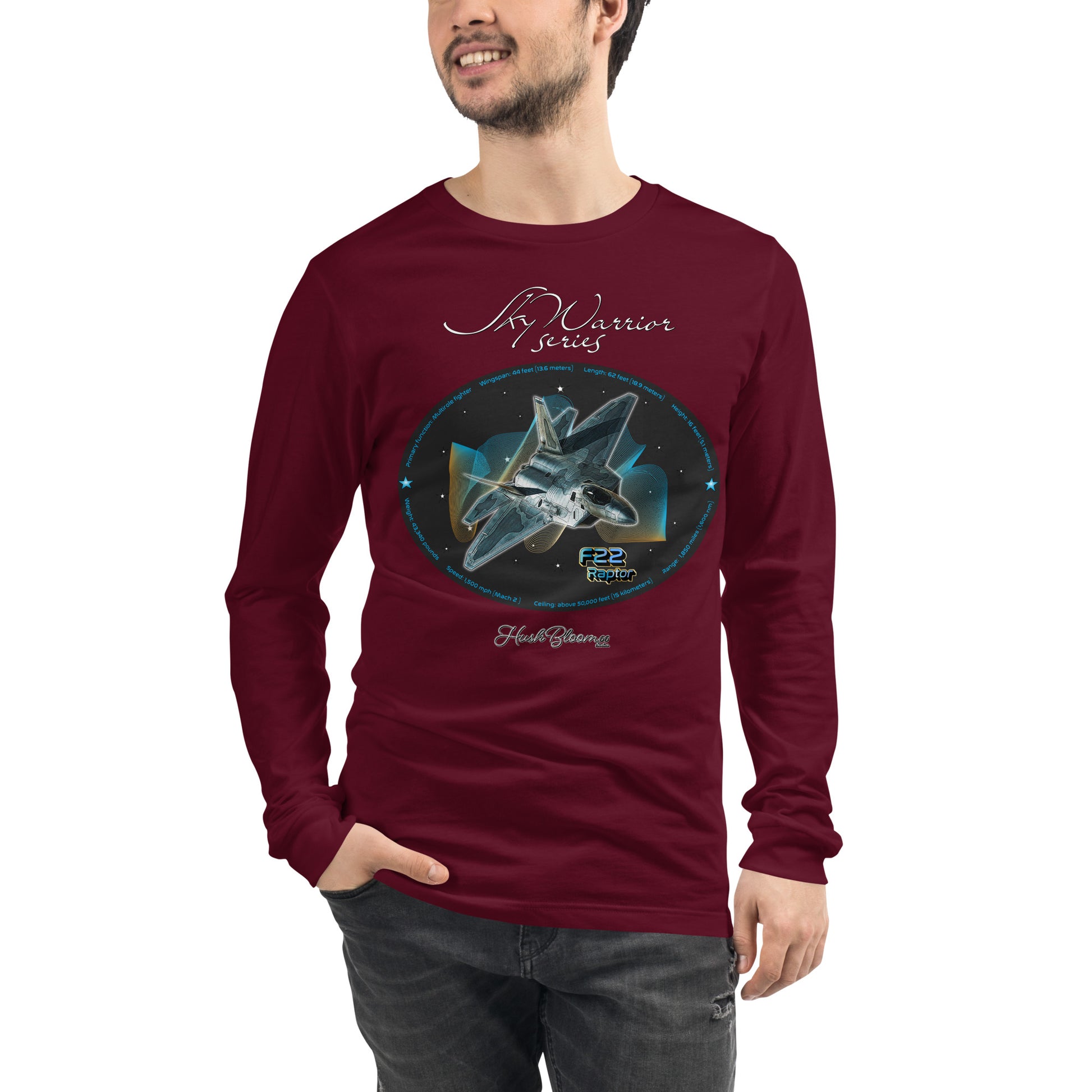 Maroon - F22 Raptor Men’s Long Sleeve Tee