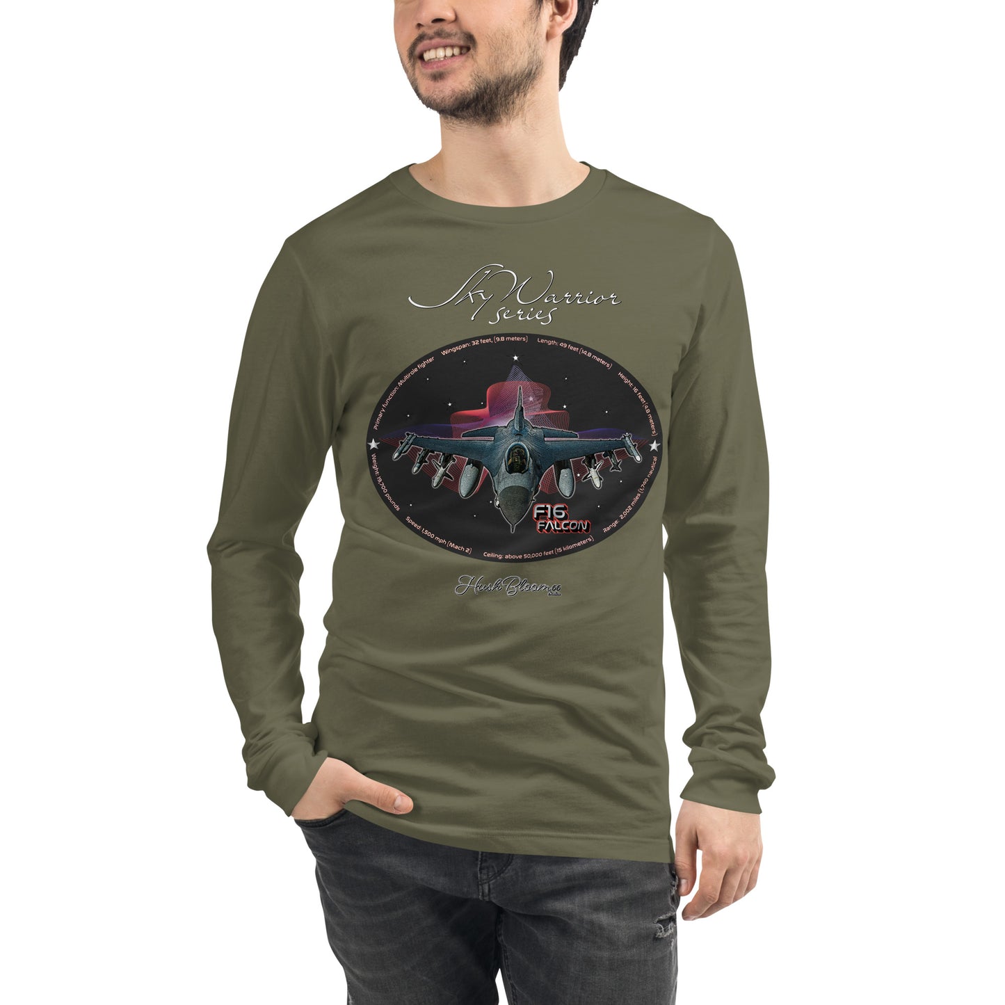 Military Green - F16 Falcon Men’s Long Sleeve Tee