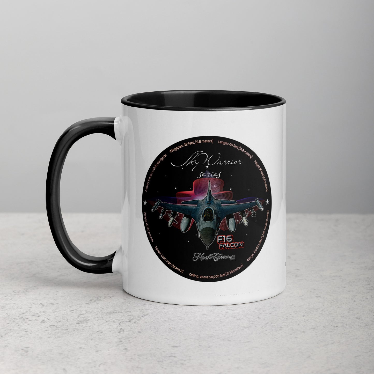 Black - F16 Falcon Mug with Color Inside