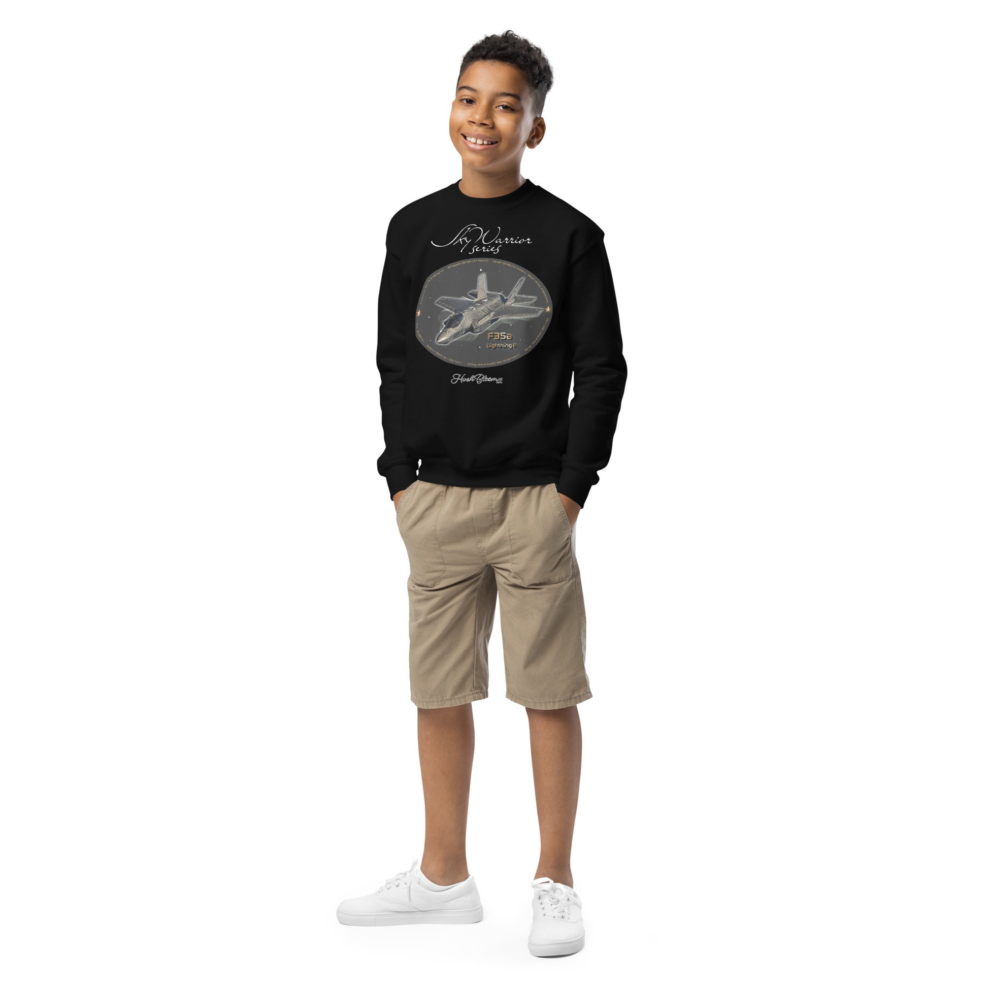 Black - F35A Lightning Youth crewneck sweatshirt