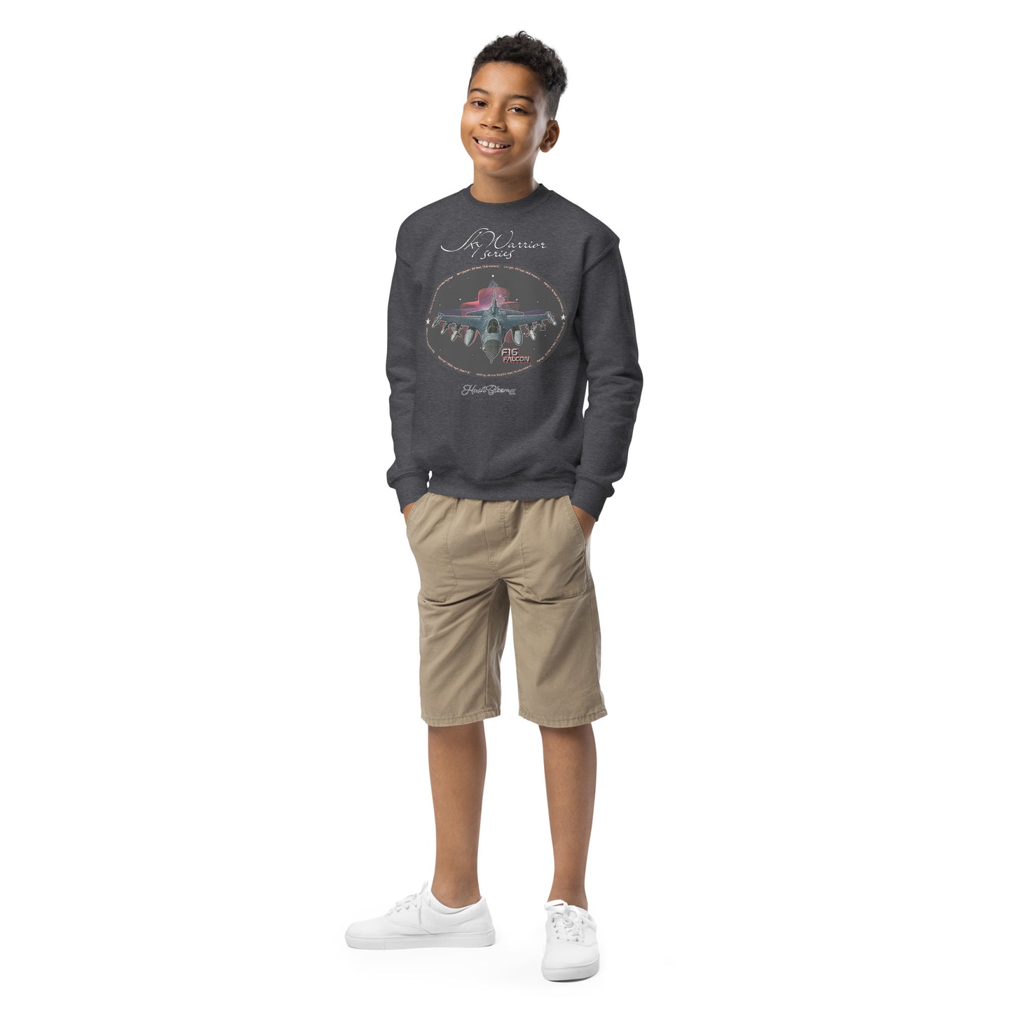 Dark Heather - F16 Falcon Youth crewneck sweatshirt