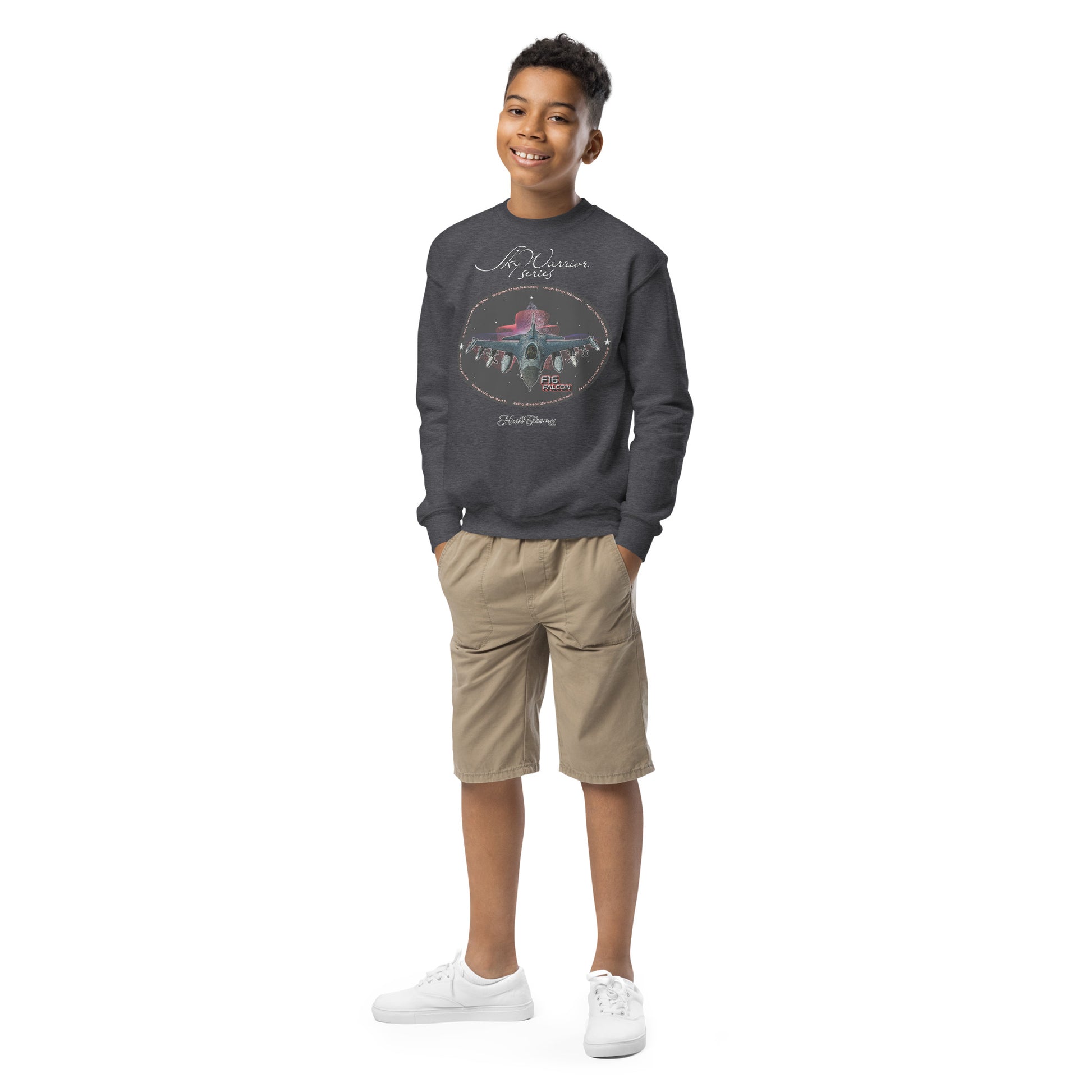 Dark Heather - F16 Falcon Youth crewneck sweatshirt