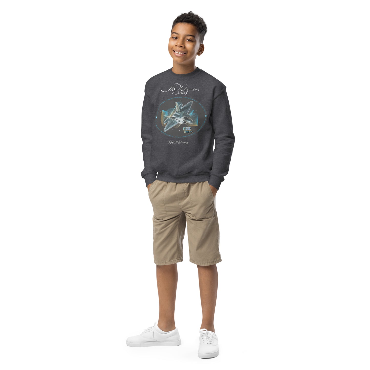 Dark Heather - F22 Raptor Youth crewneck sweatshirt