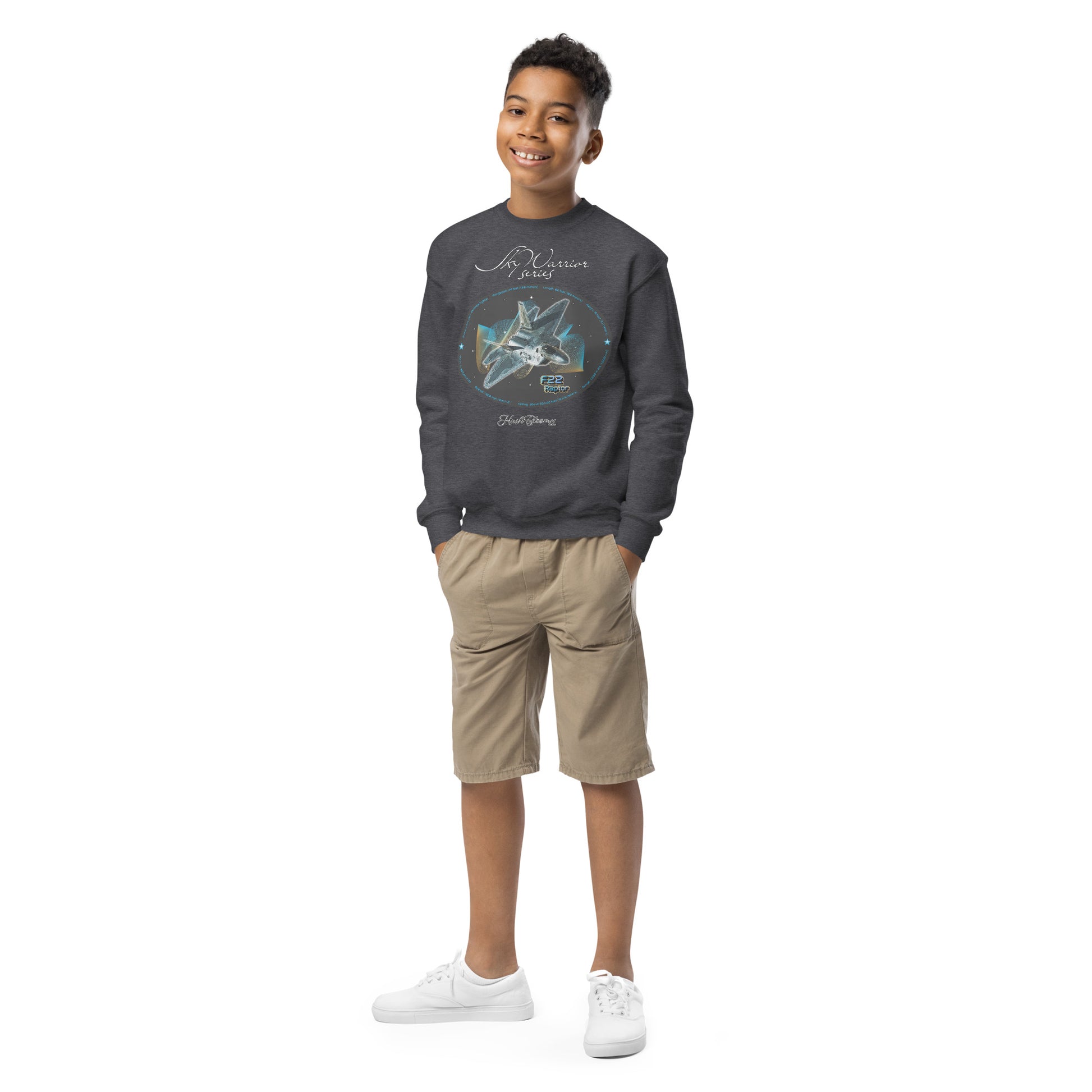 Dark Heather - F22 Raptor Youth crewneck sweatshirt