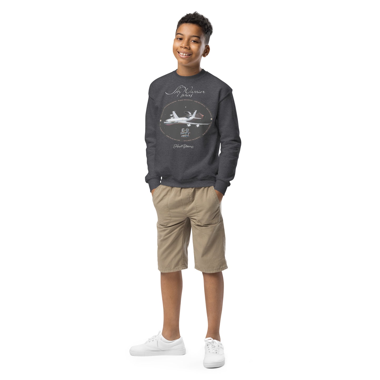 Dark Heather - E3 Sentry AWACS Youth crewneck sweatshirt