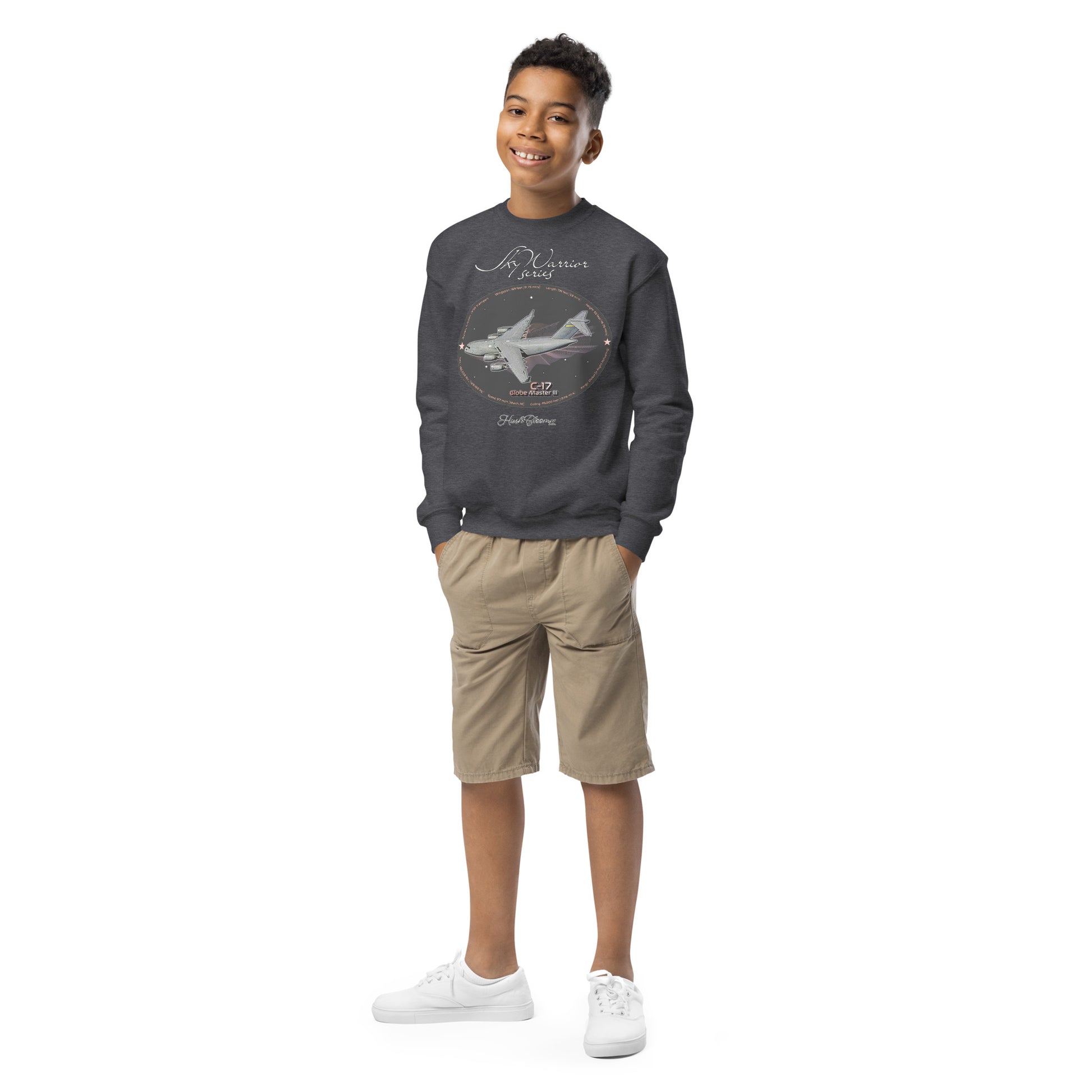 Dark Heather - C17 Globe Master III- Youth crewneck sweatshirt Sweatshirt